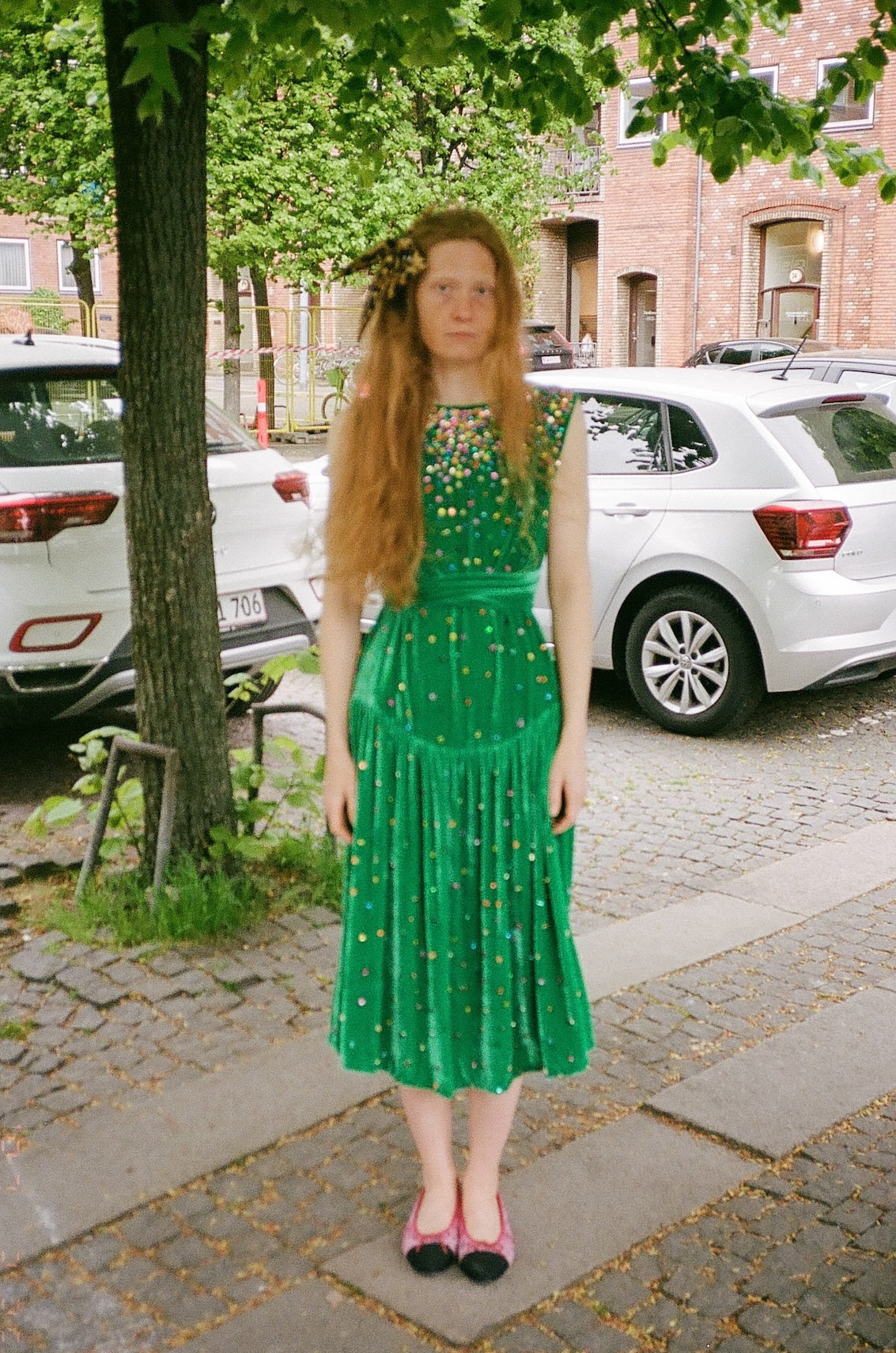 Sonya Dress - Green Silk Velvet