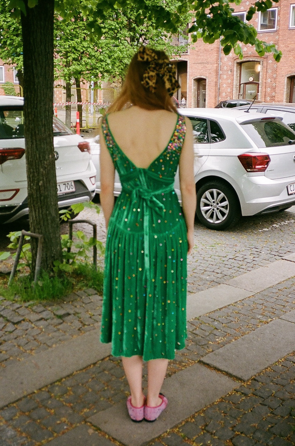 Sonya Dress - Green Silk Velvet