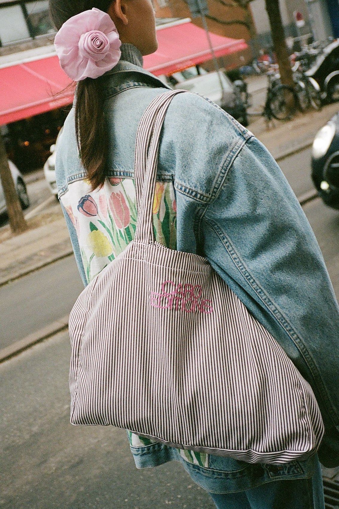 Tote Bag Medium - Brown White Stripe