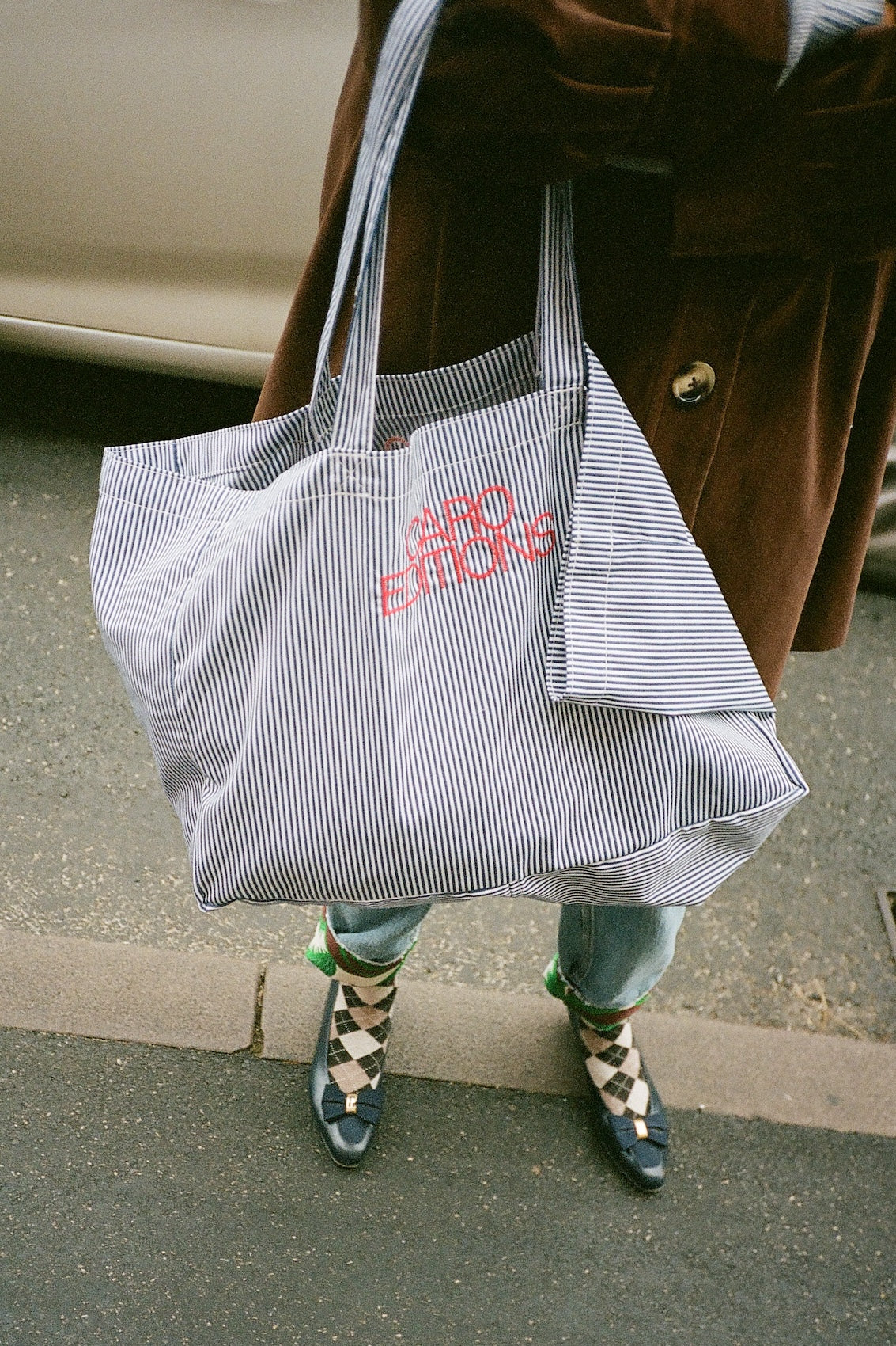 Tote Bag Large - Blue White Stripe