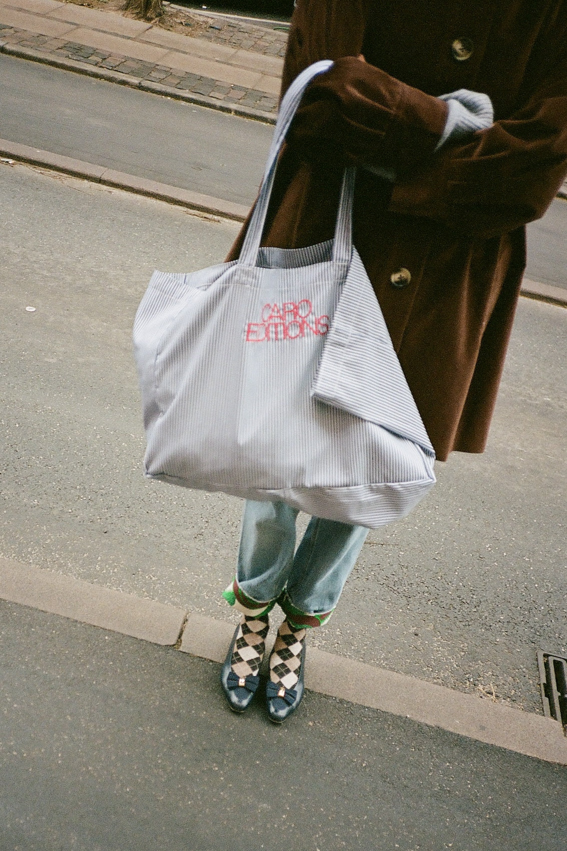 Tote Bag Large - Blue White Stripe