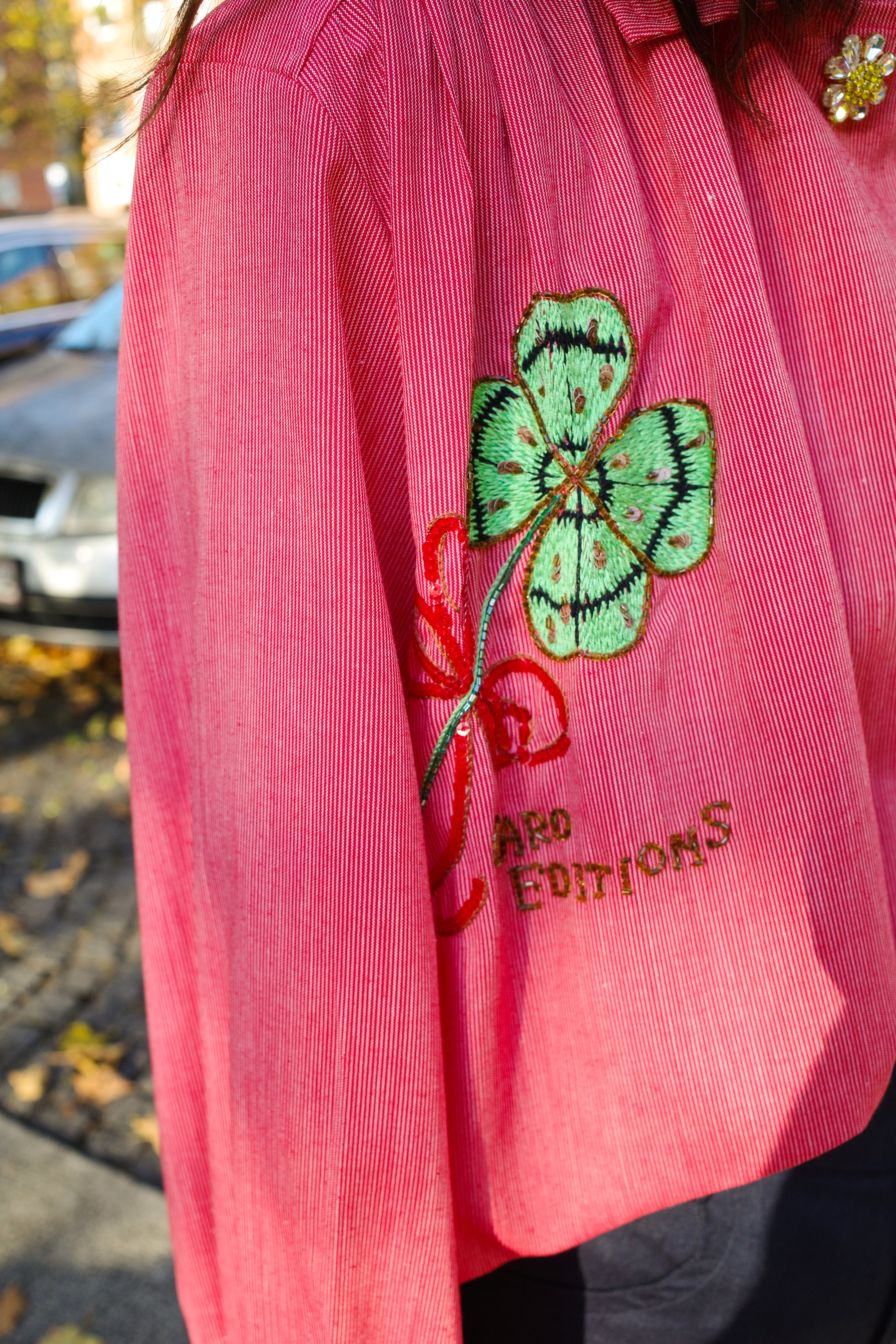 Bonsai Shirt - Red White Stripe with Clovers