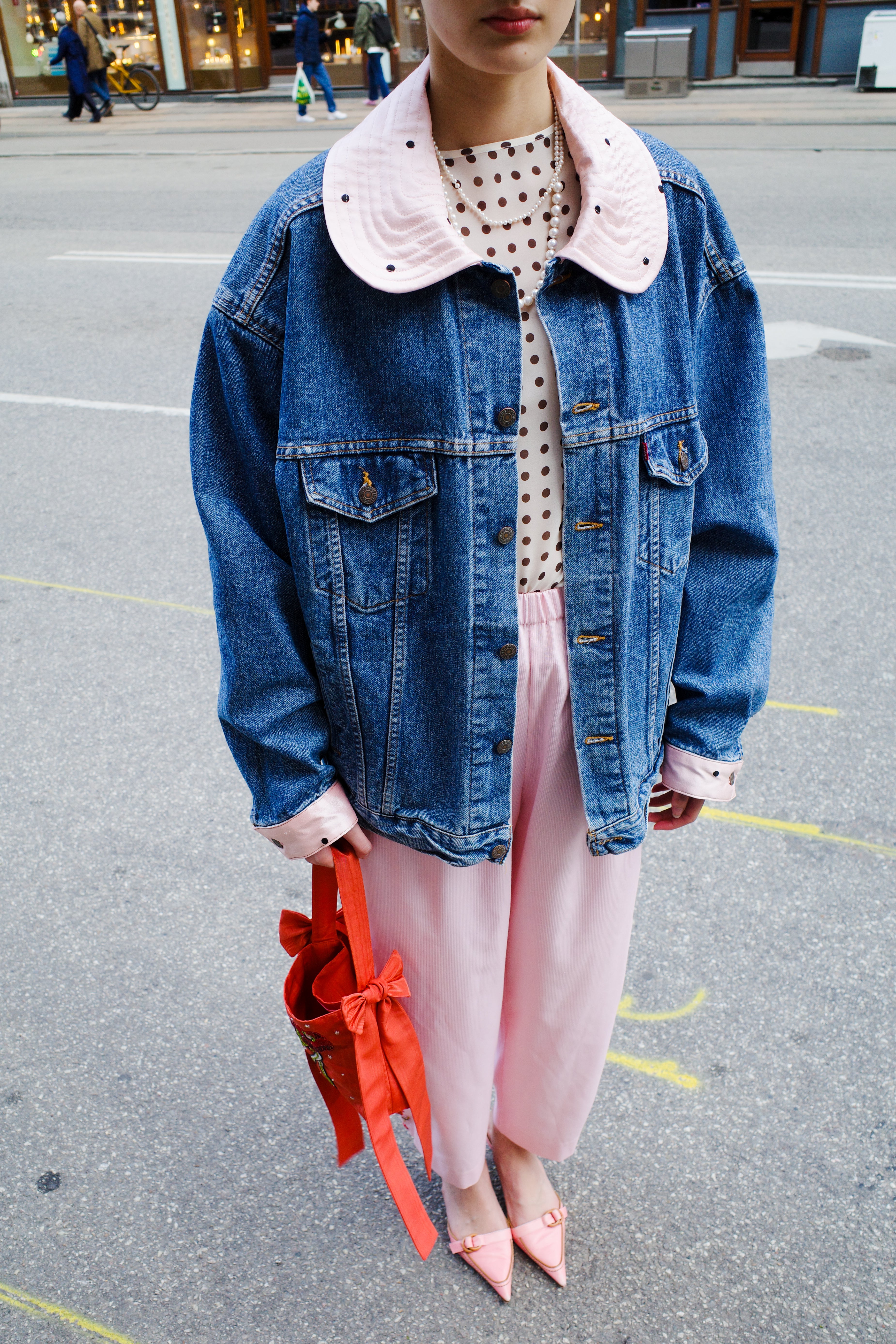 Upcycled Denim Jacket - leopard with bow