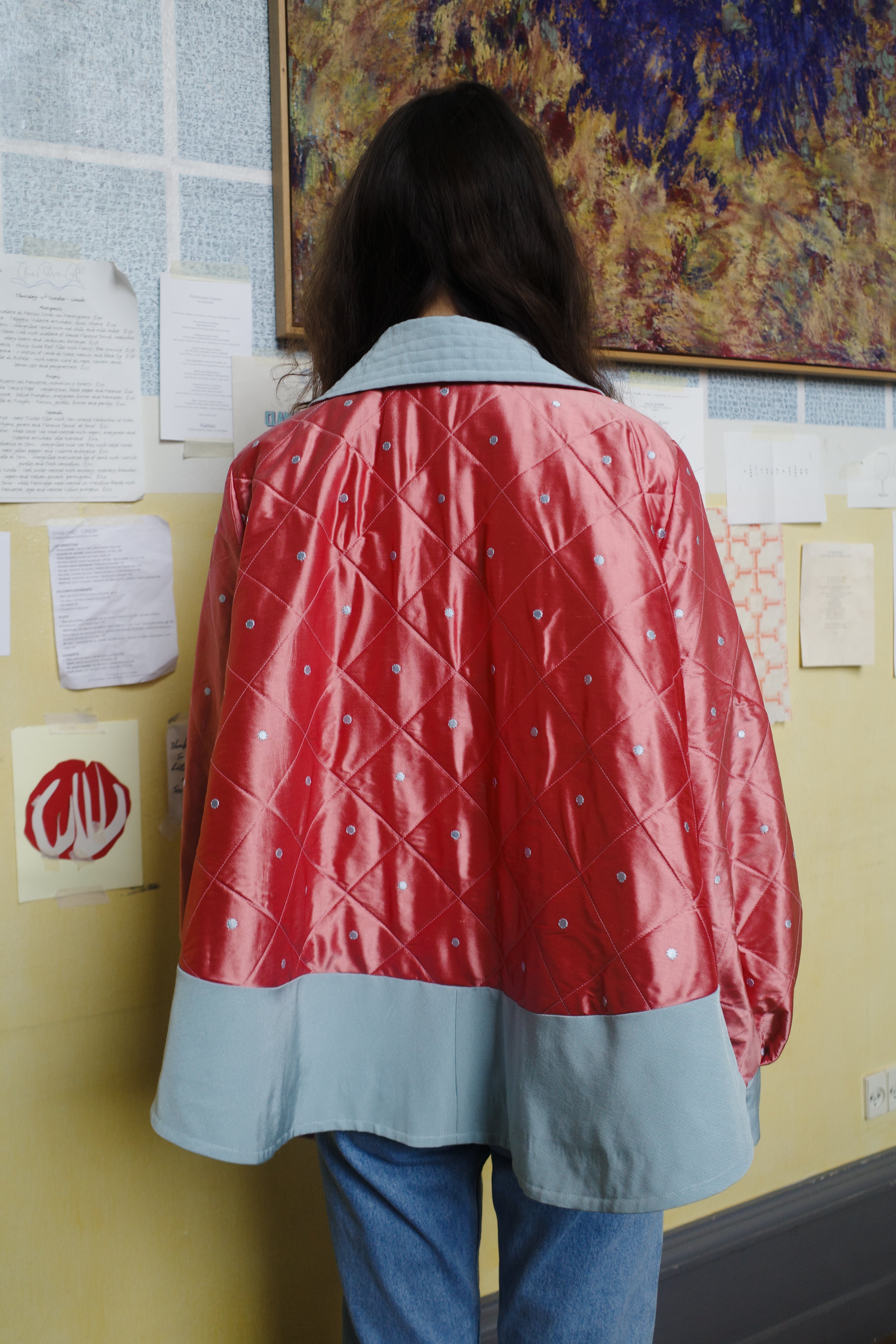 DAISY JACKET SILK PEACH BLUE DOTS