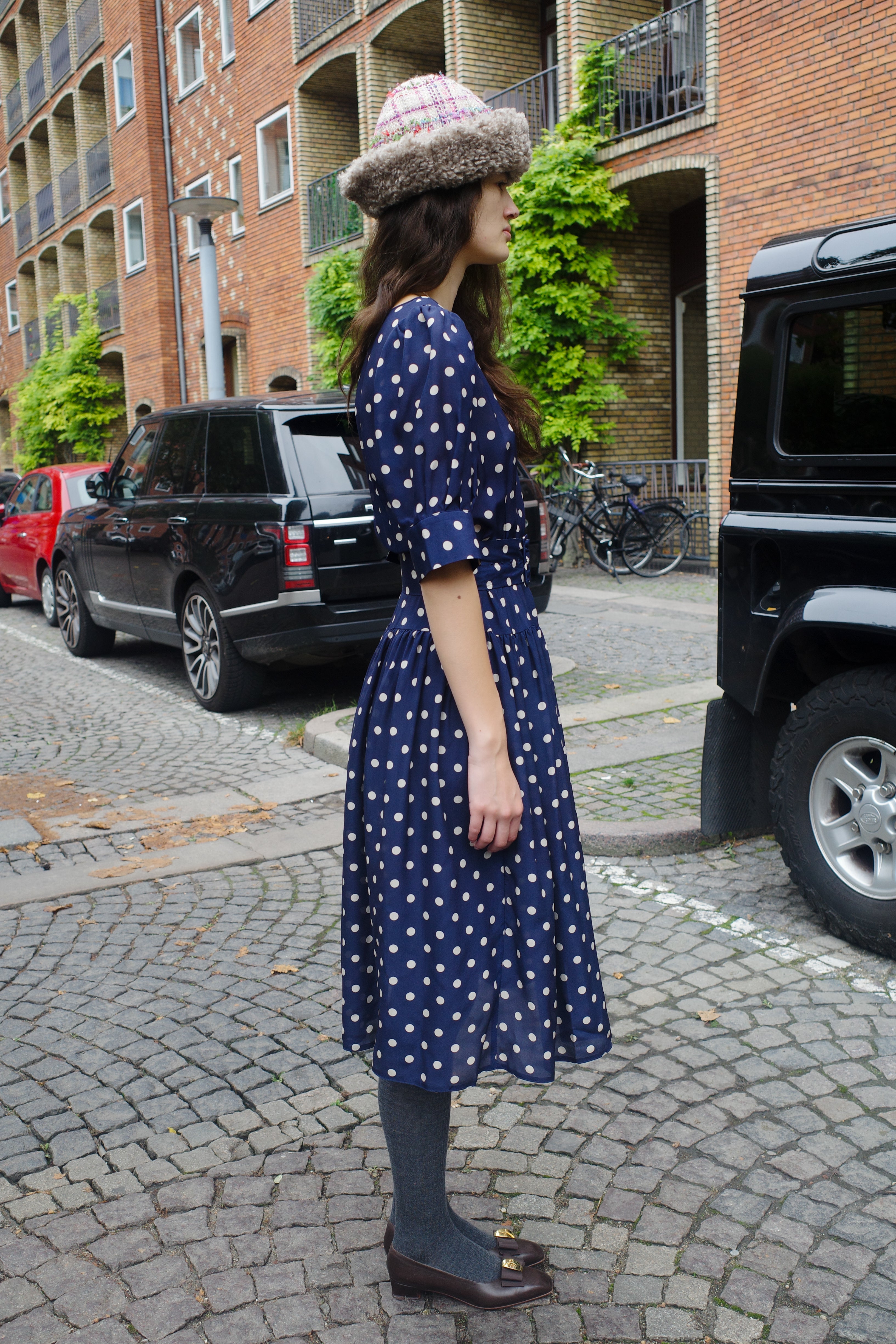 Bjorg Dress Silk Navy - White Dots