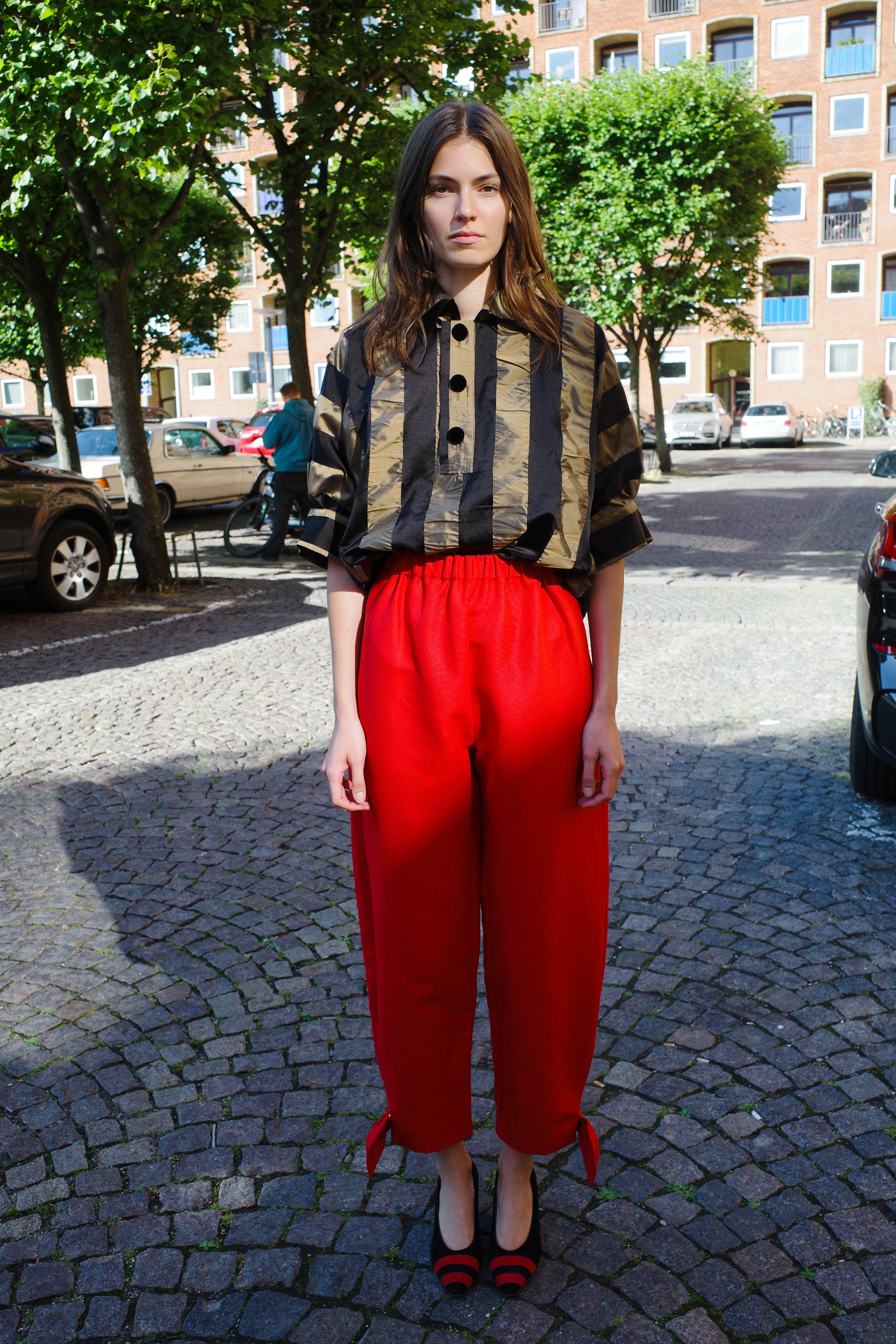 Coco Pants with Bows Red Linen