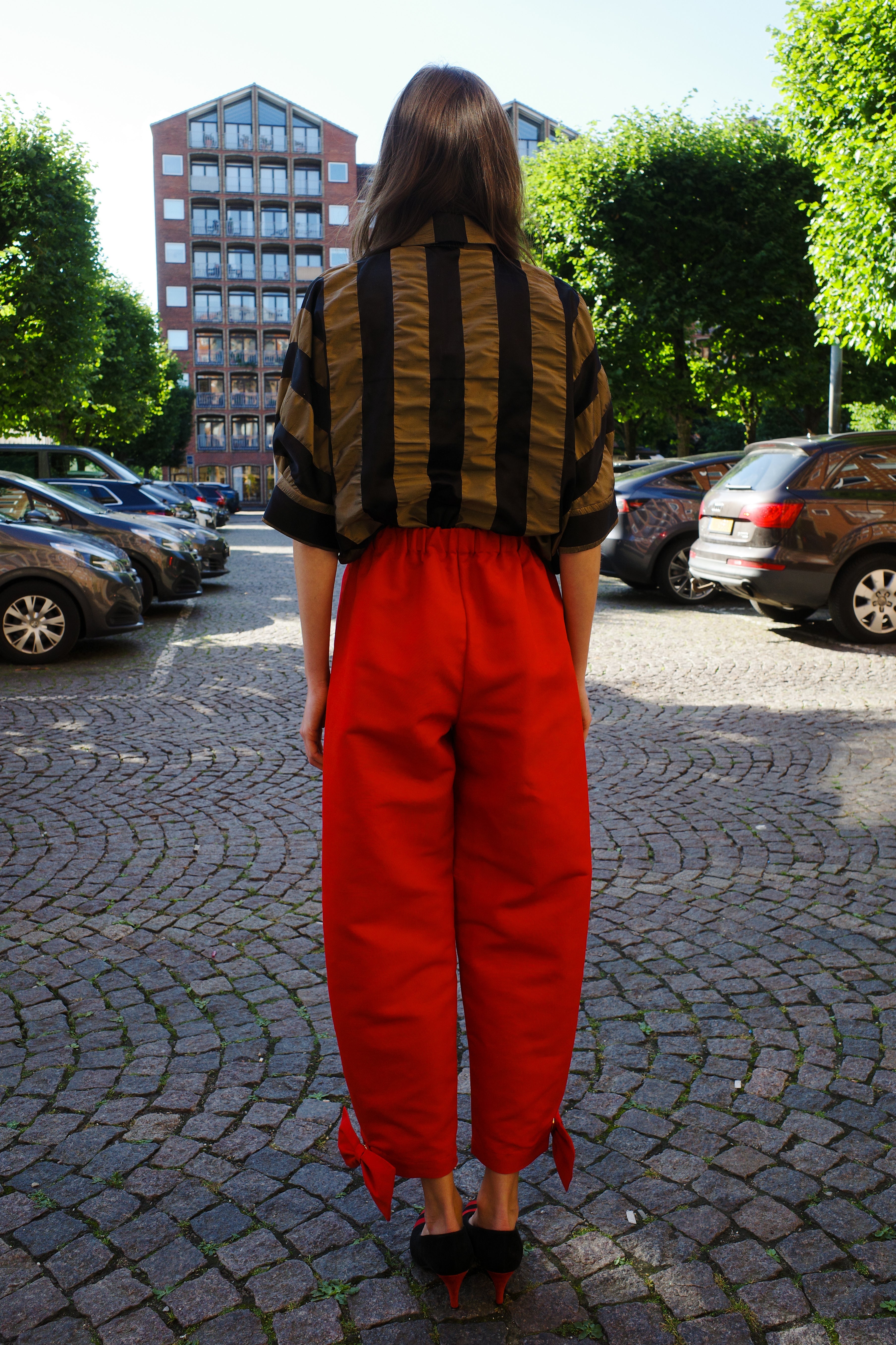 Coco Pants with Bows Red Linen