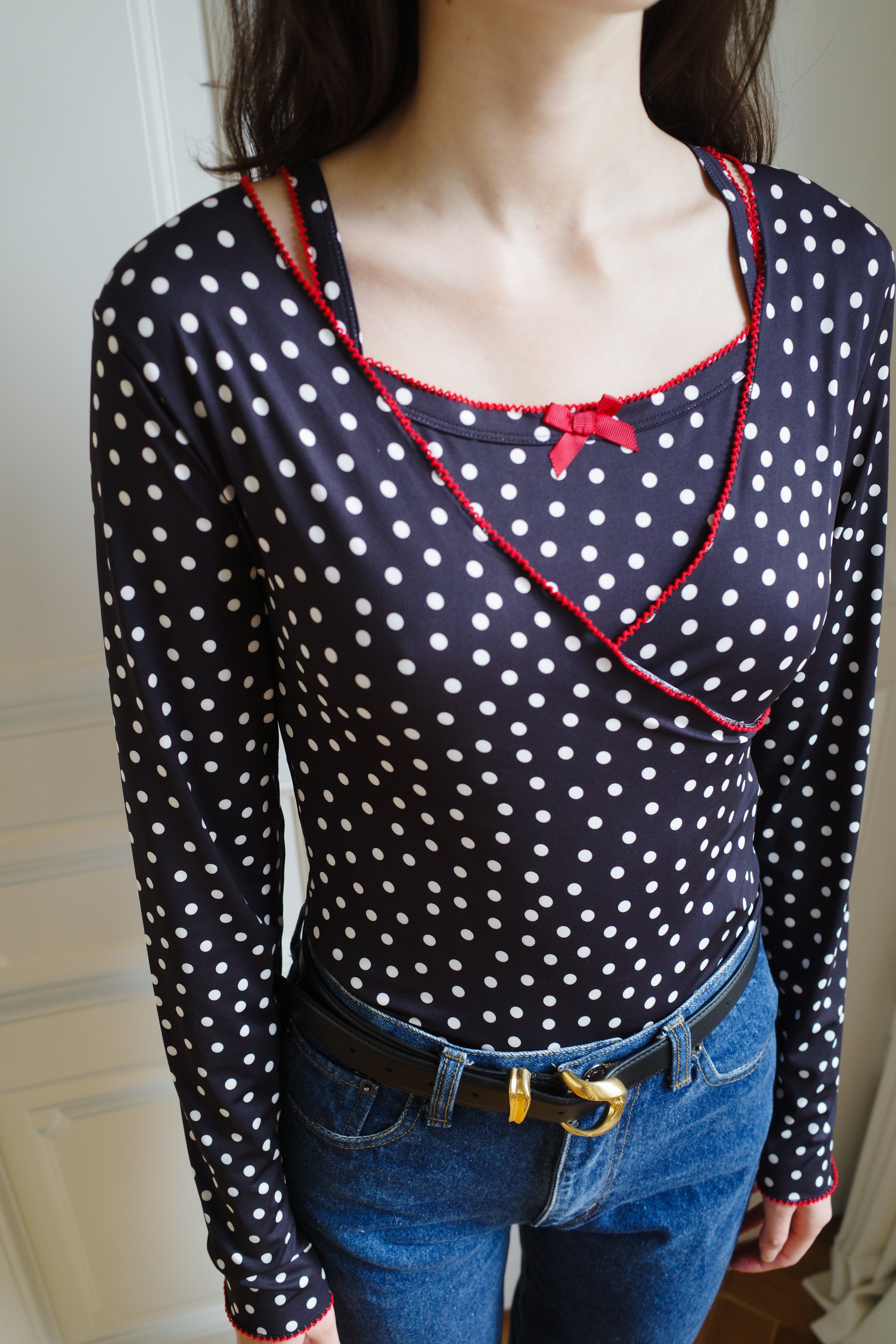 Wrap Top Jersey Black Dots