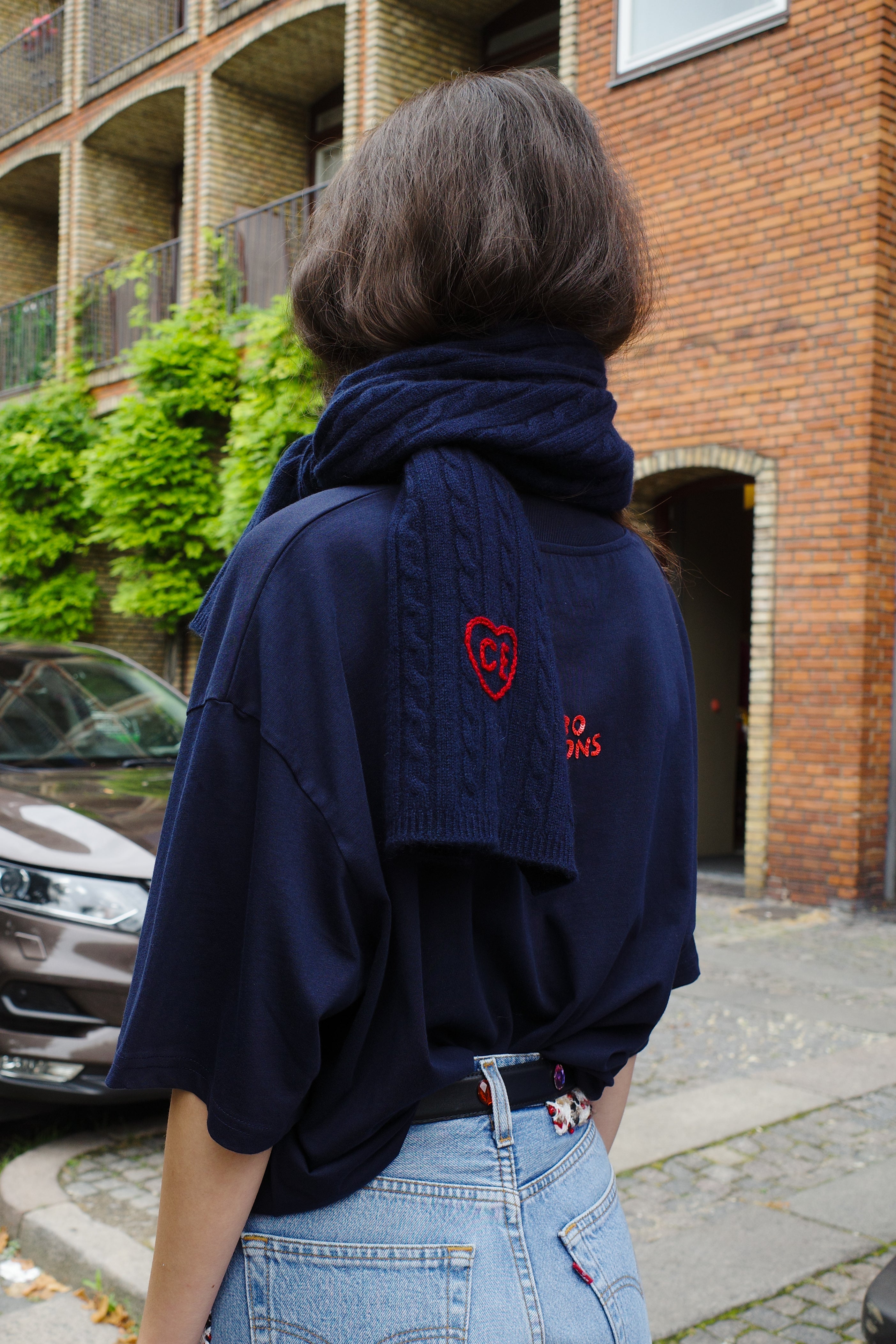 Liva Cable Scarf Cashmere Navy