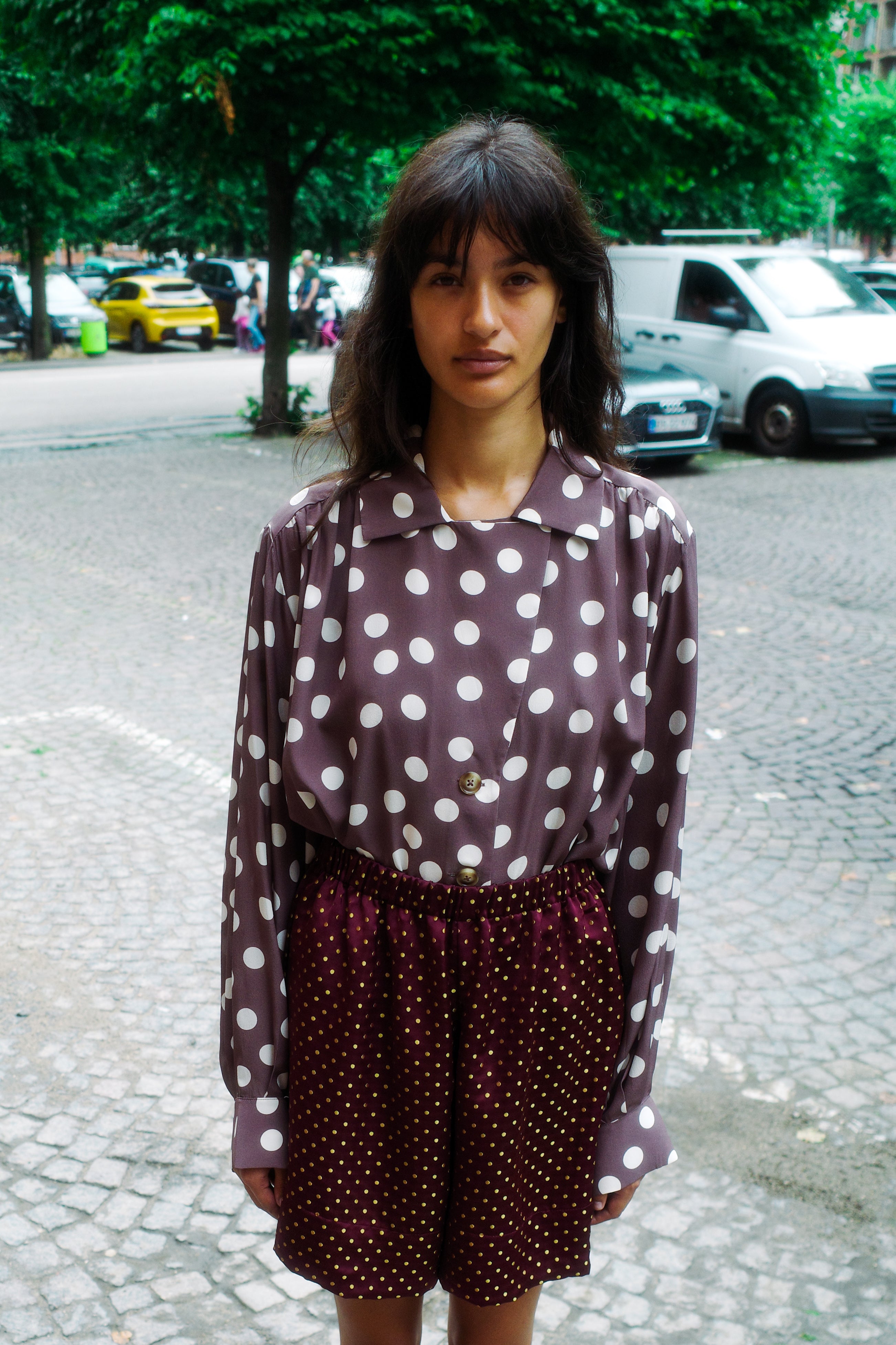 Bonsai Shirt - Brown w. Cream dots