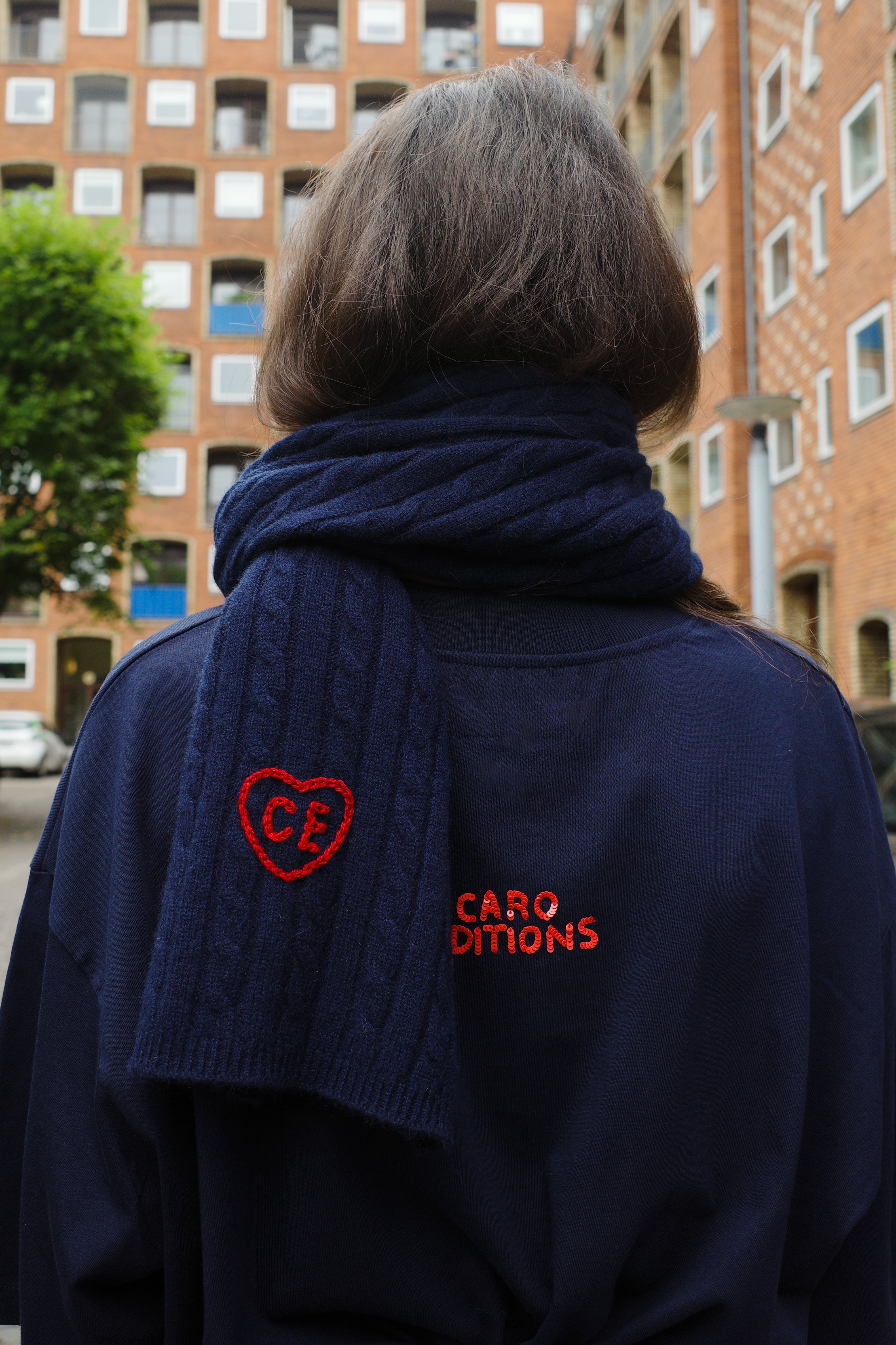 Liva Cable Scarf Cashmere Navy