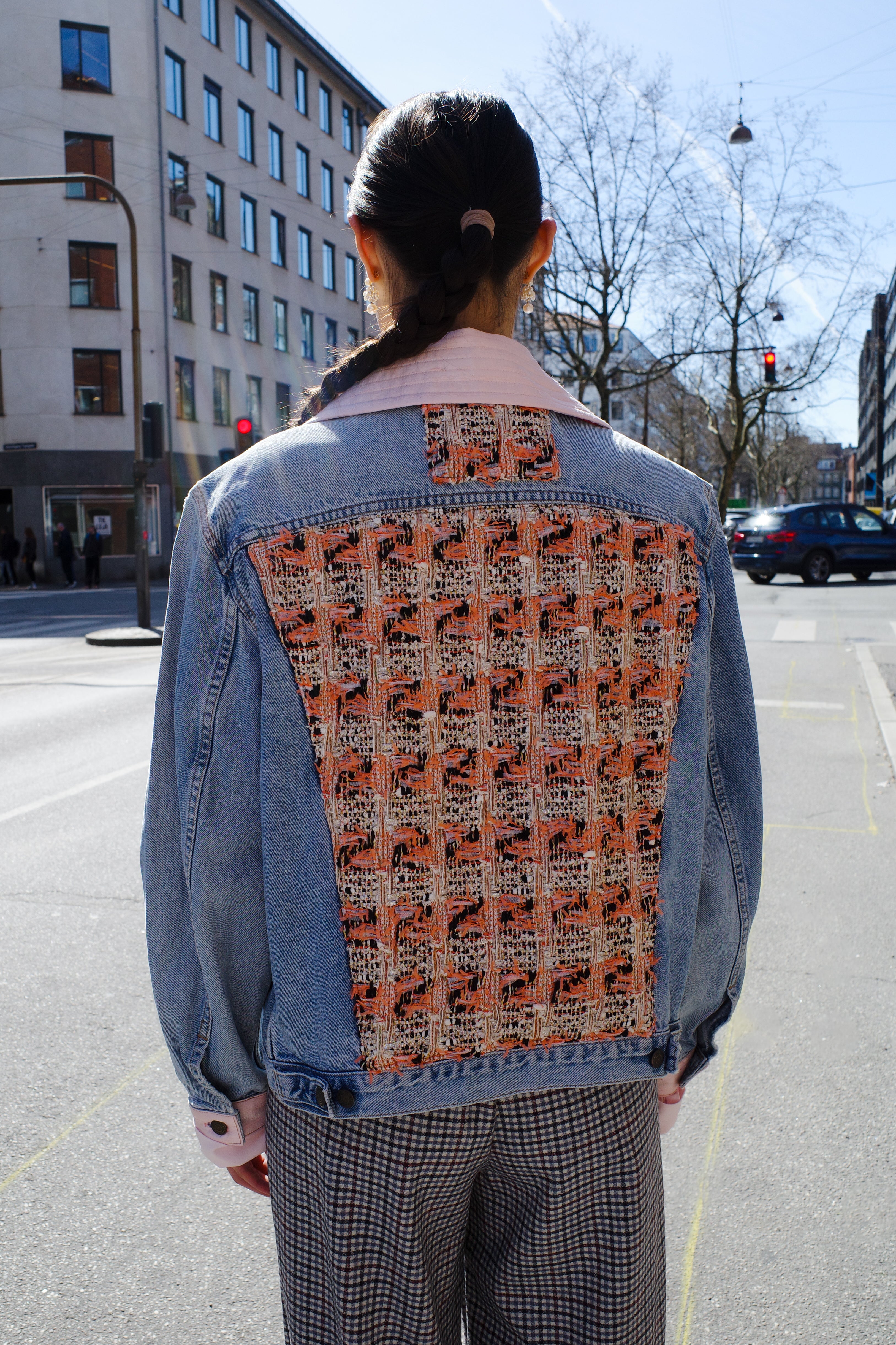 Upcycled Denim Jacket with deadstock Chanel fabric