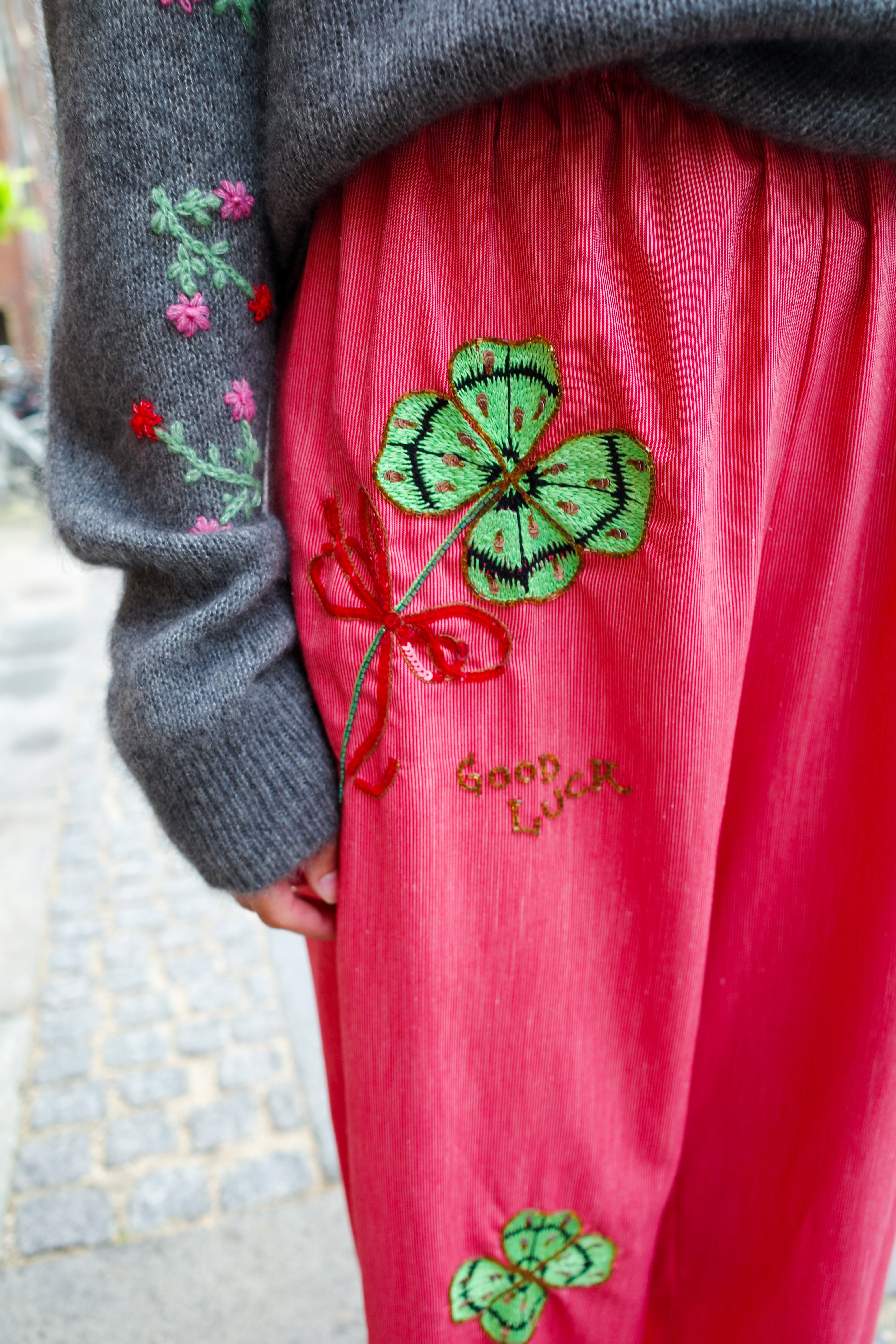 Coco Pants - Red White Stripe with Clovers