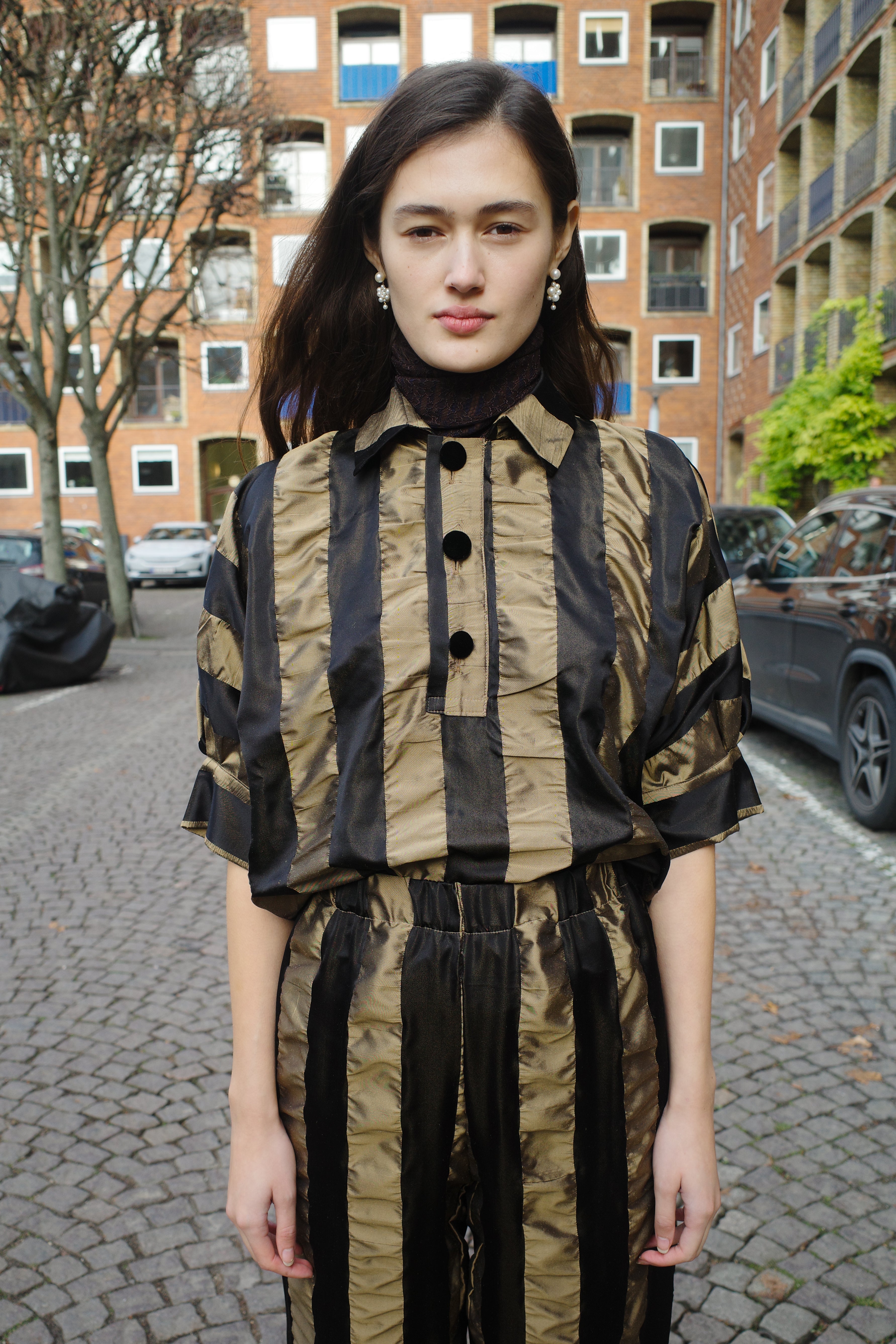 Lisbeth Blouse Silk Organza Black/Cobber