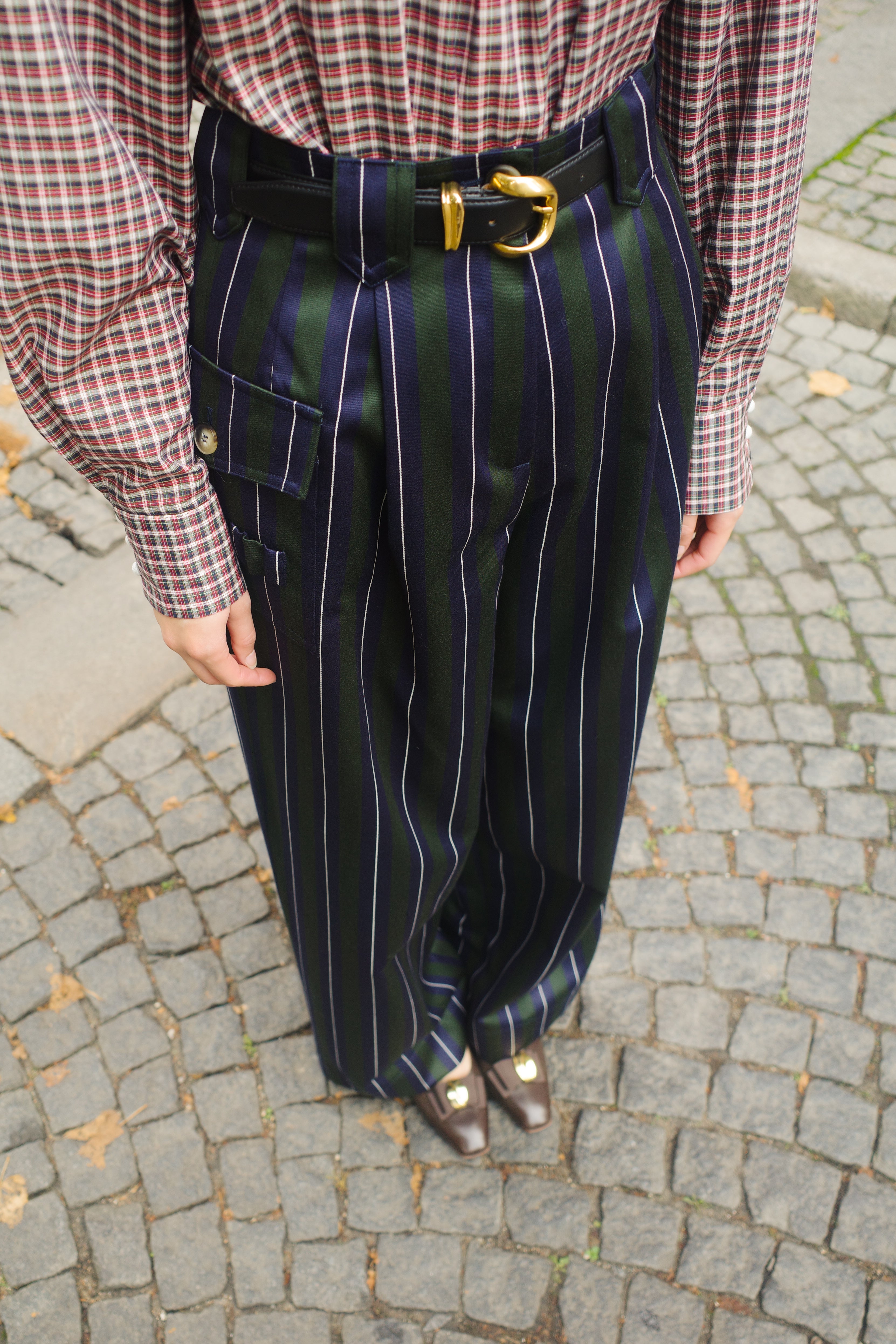 Beatrice Pants Moon Wool Mix Navy/Green/White