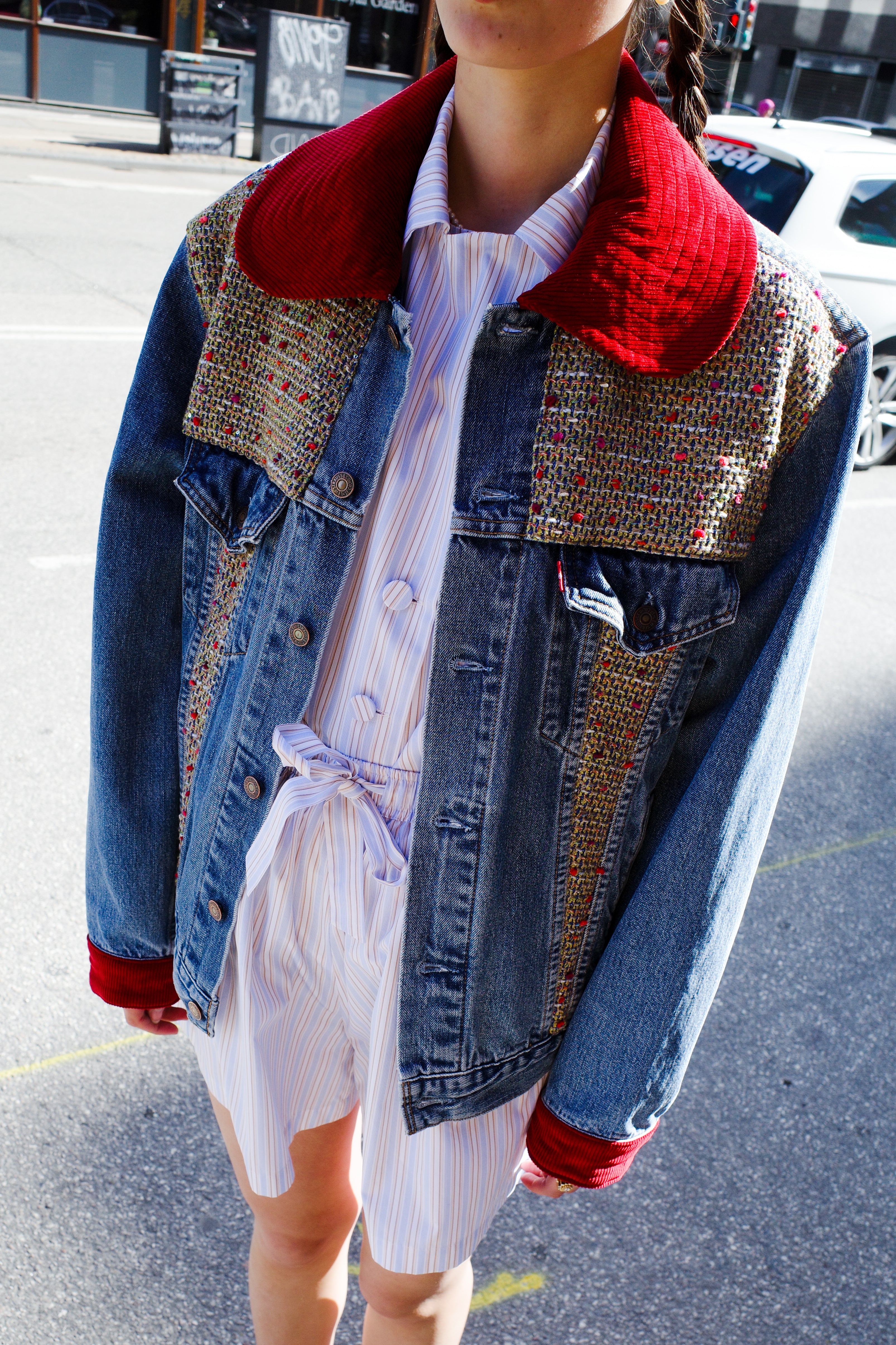 Upcycled Denim Jacket with deadstock Chanel fabric