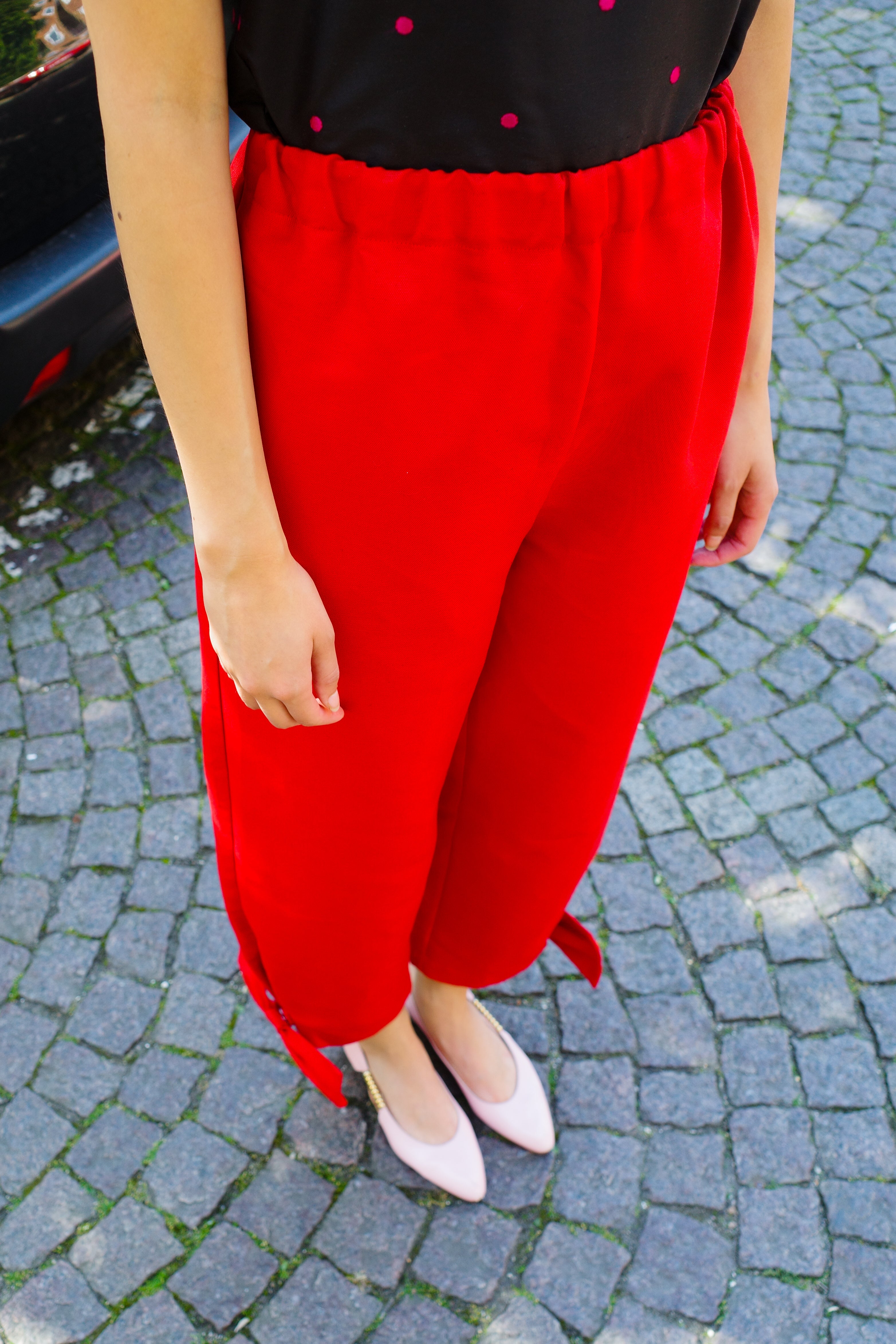 Coco Pants with Bows Red Linen