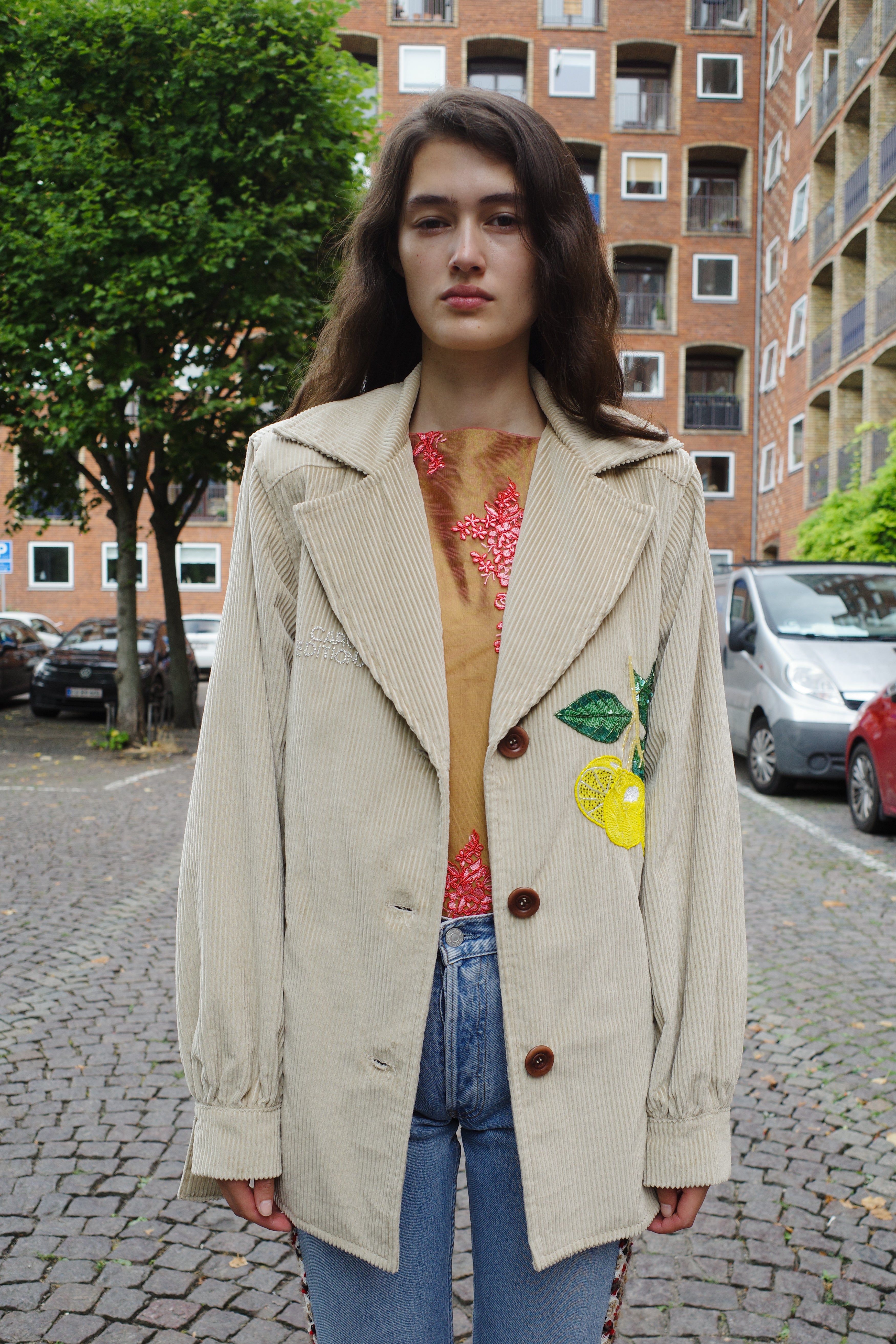 Corduroy Coco Jacket lemon embroidery