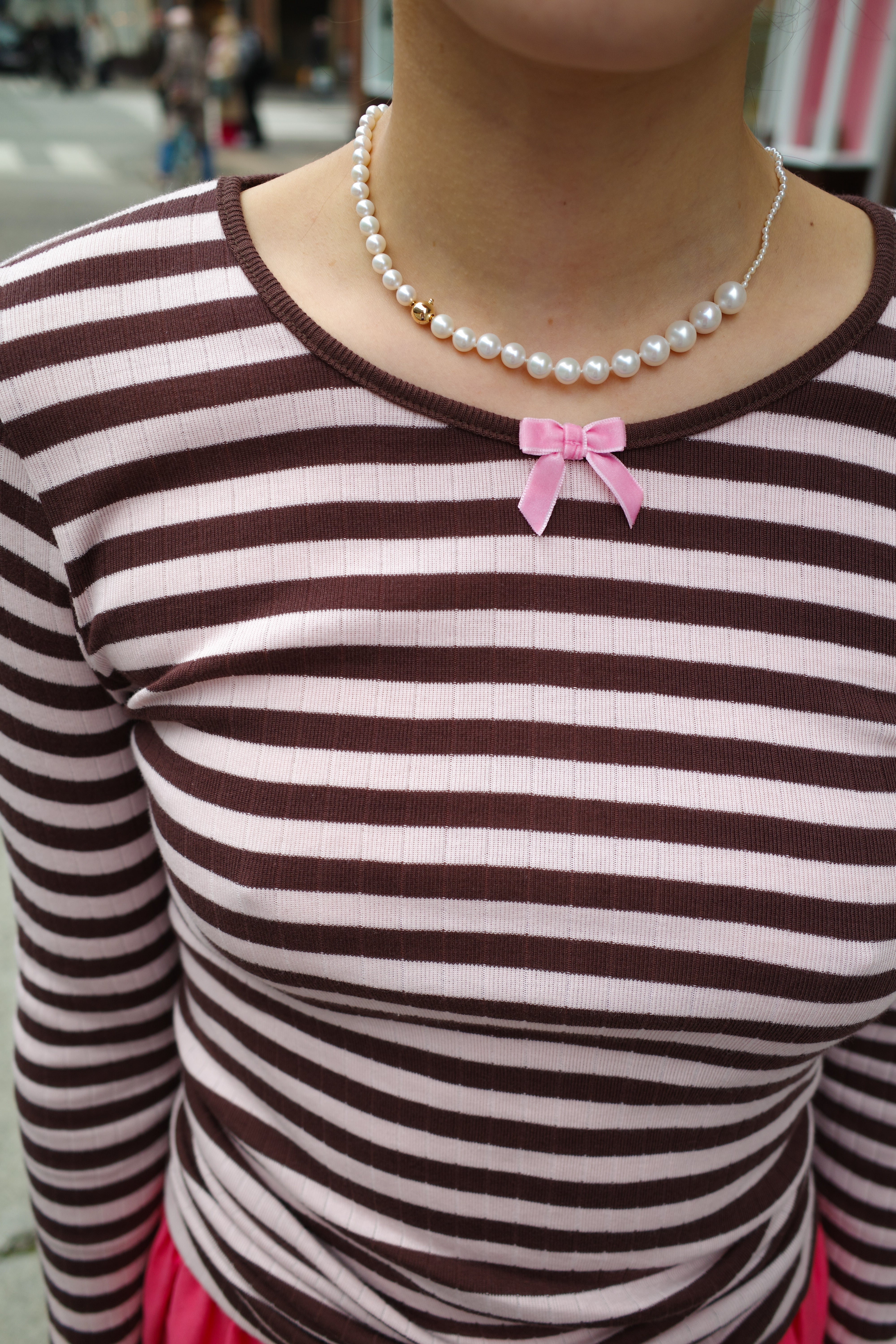 #101 T-shirt - Brown Pale Pink Stripe