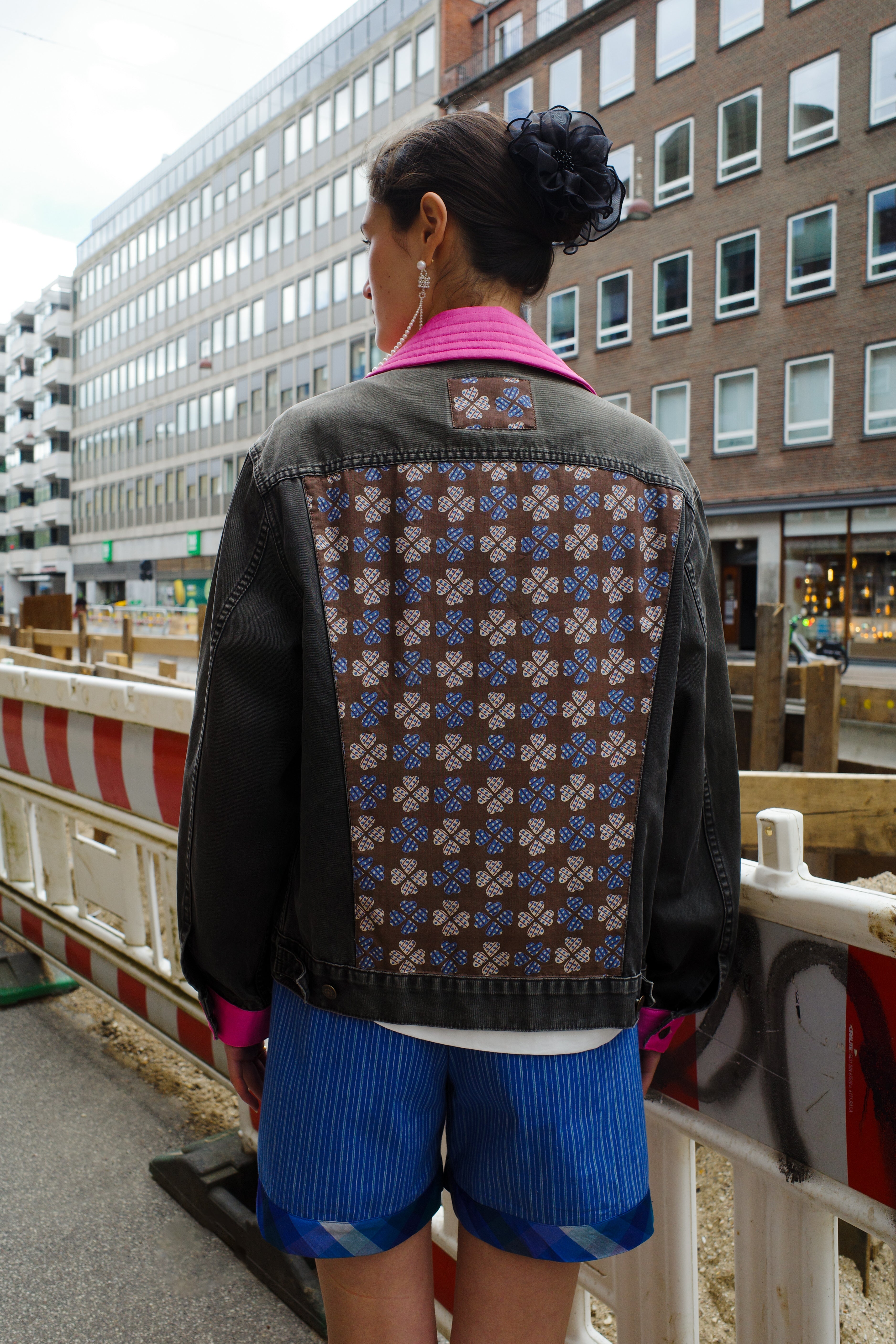 Upcycled Denim Jacket with deadstock Vintage Yves Saint Laurent fabric