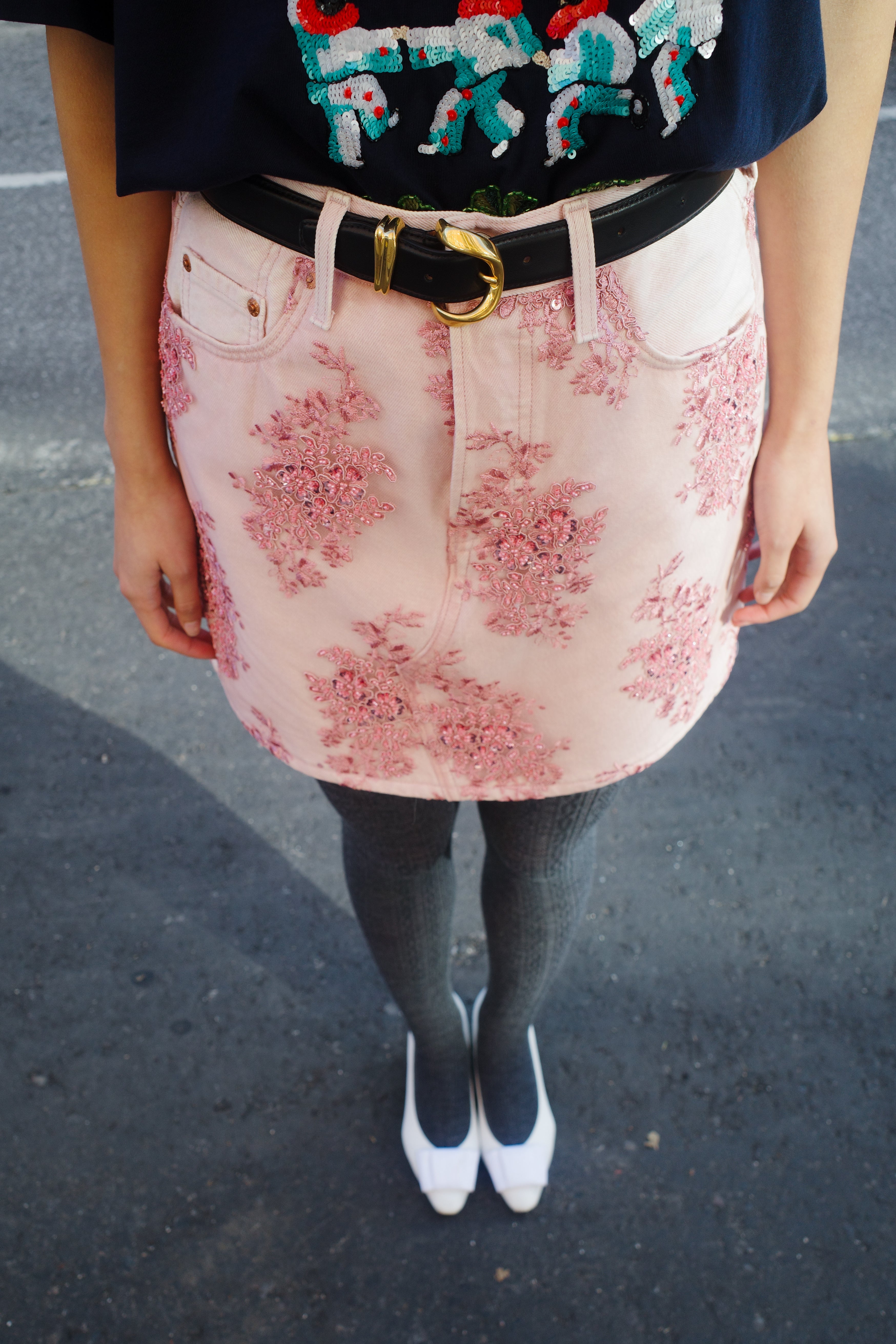 Upcycled Levi’s Denim Skirt with French Lace.