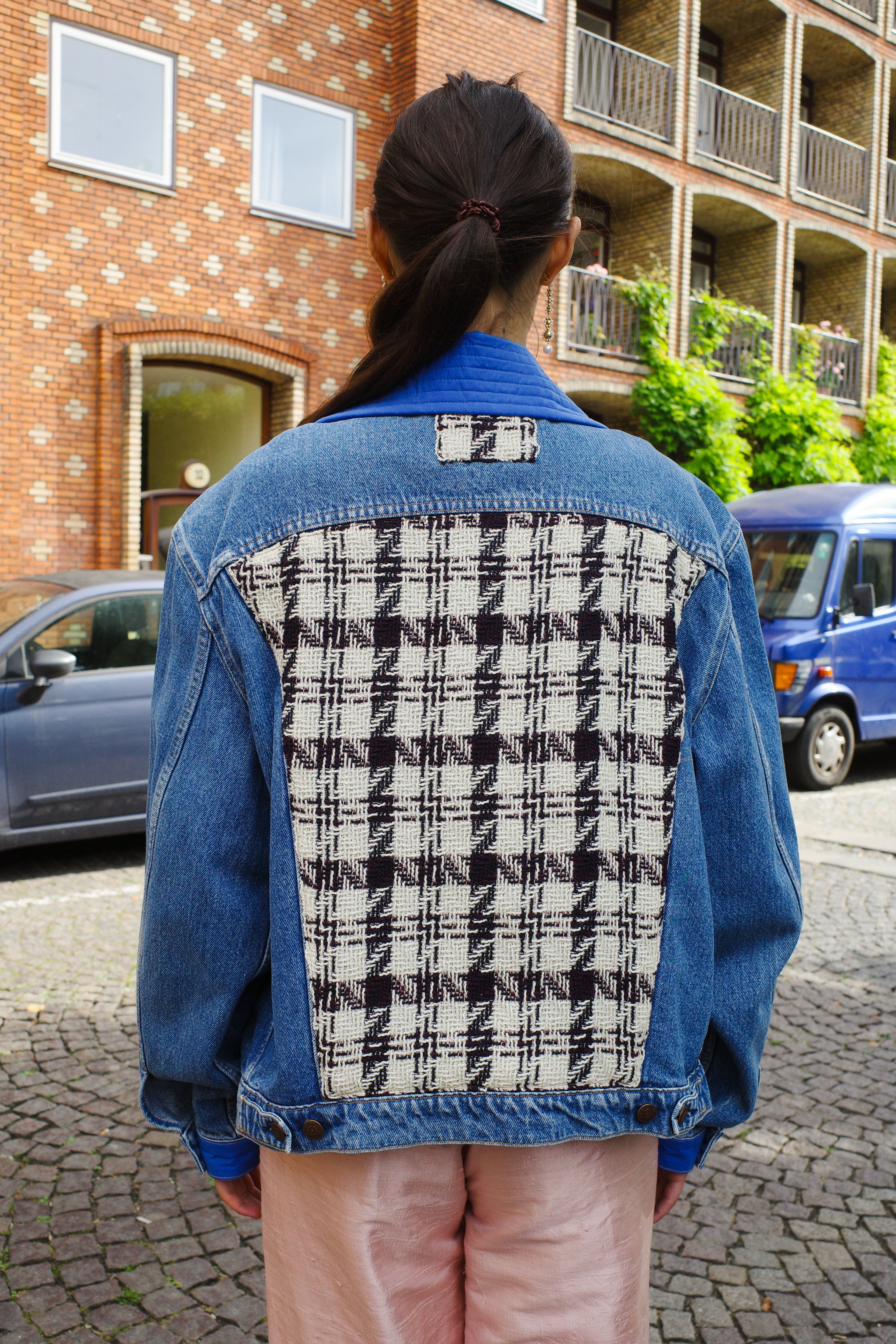 Upcycled Denim Jacket with deadstock Chanel fabric