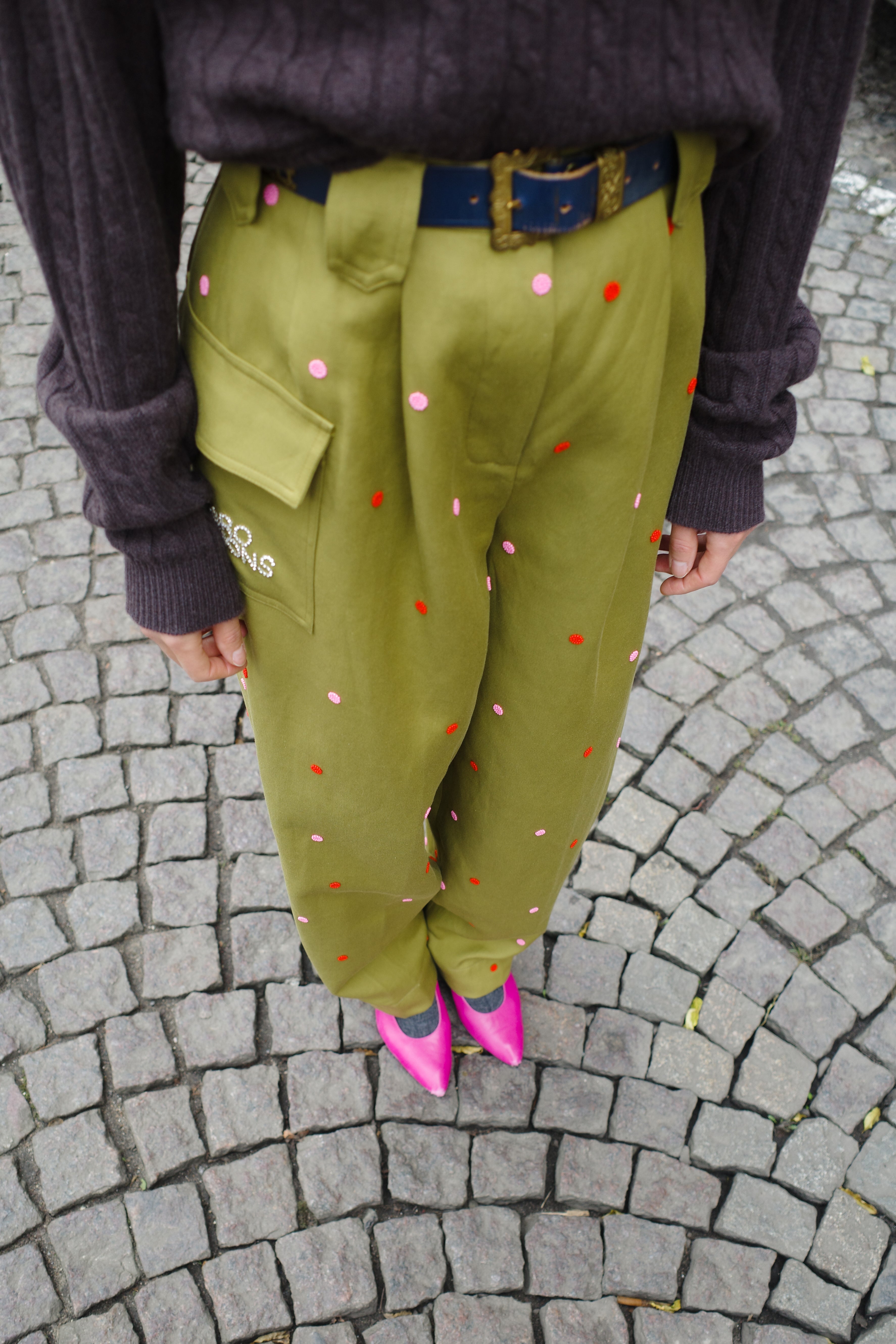 BEATRICE PANTS COTTON GREEN DOTS