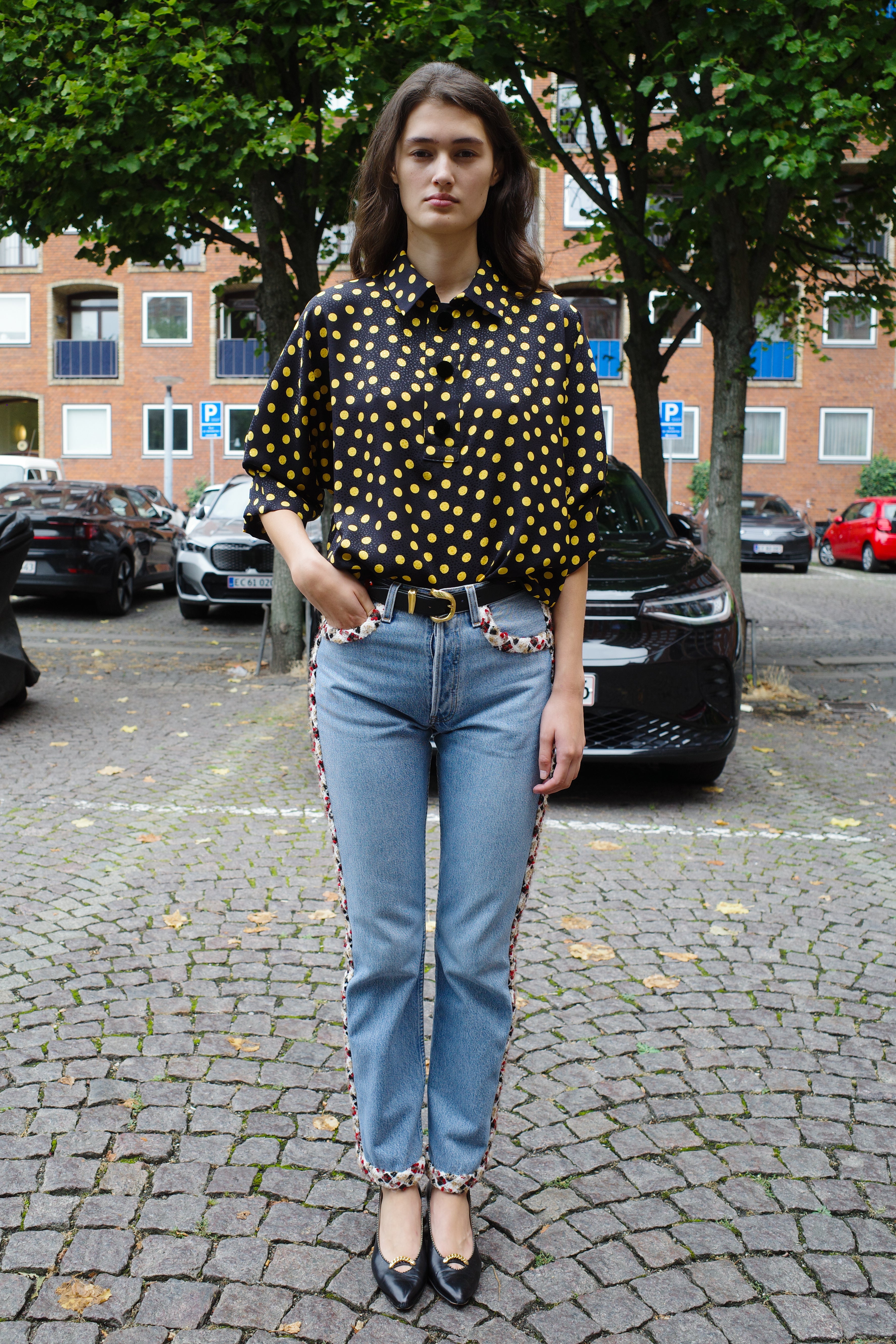 Lisbeth Blouse black yellow dot silk