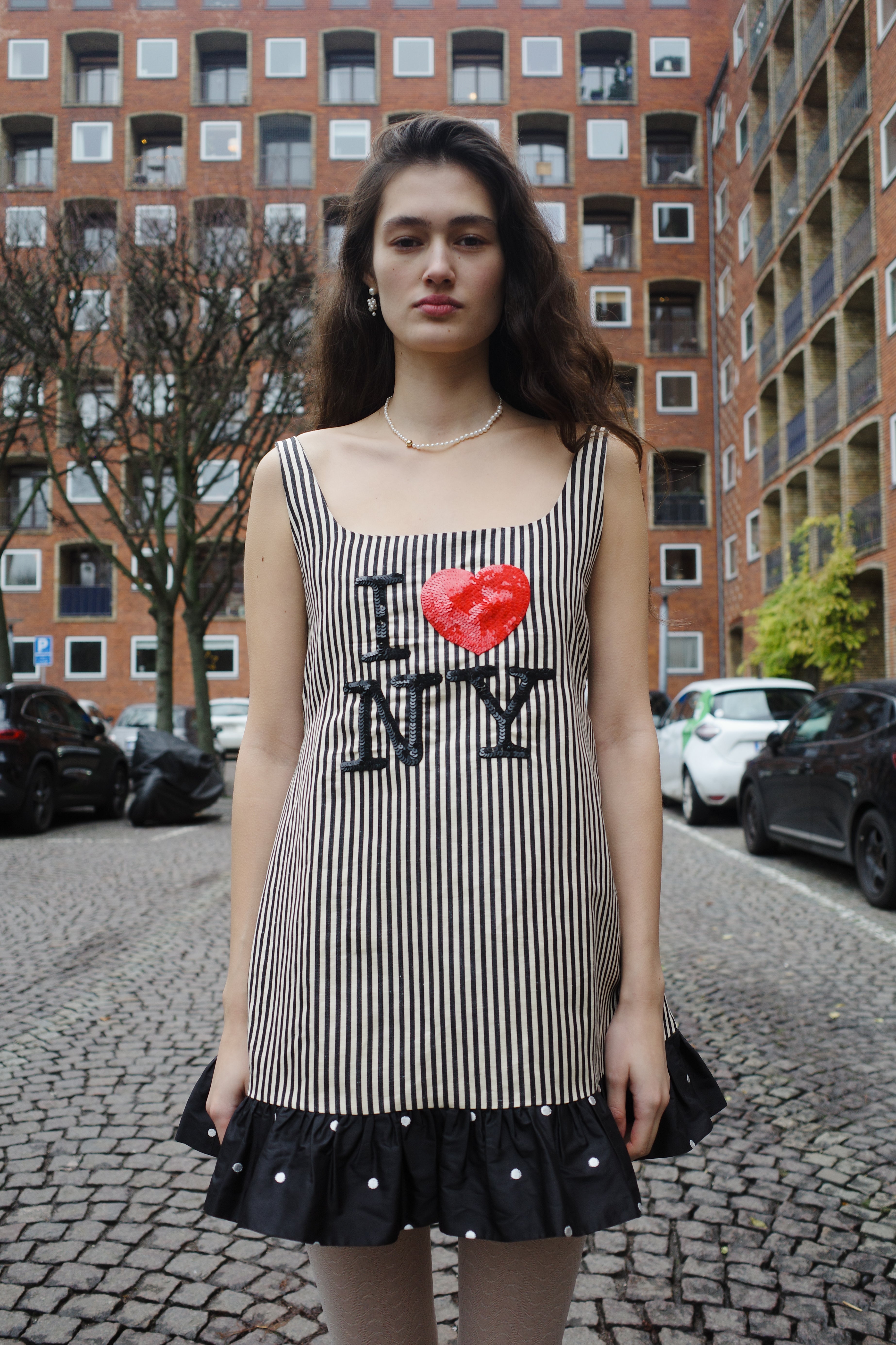 NINA DRESS LINEN MIX / SILK BLACK / WHITE STRIPES