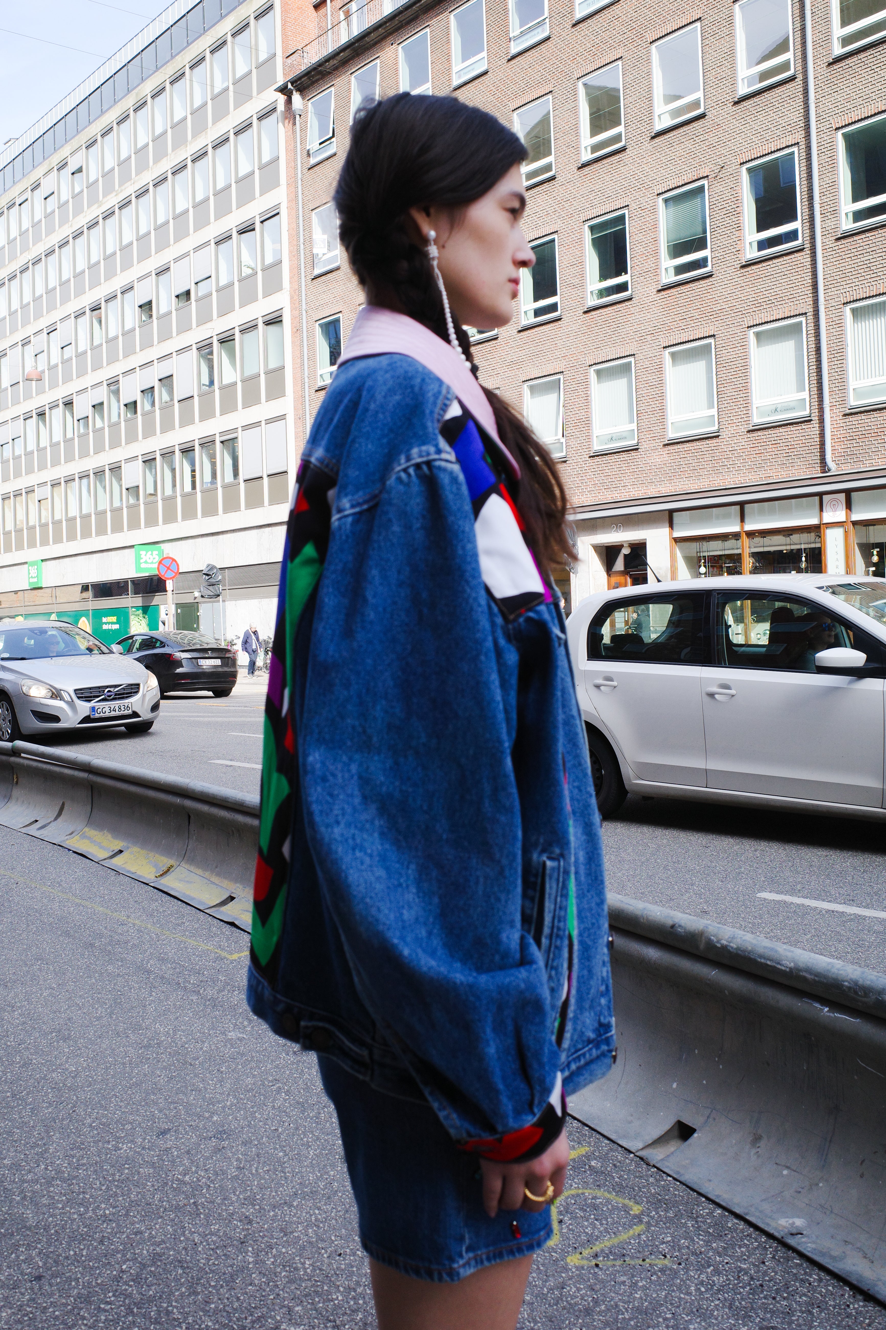 Upcycled Denim Jacket with deadstock Vintage Yves Saint Laurent fabric