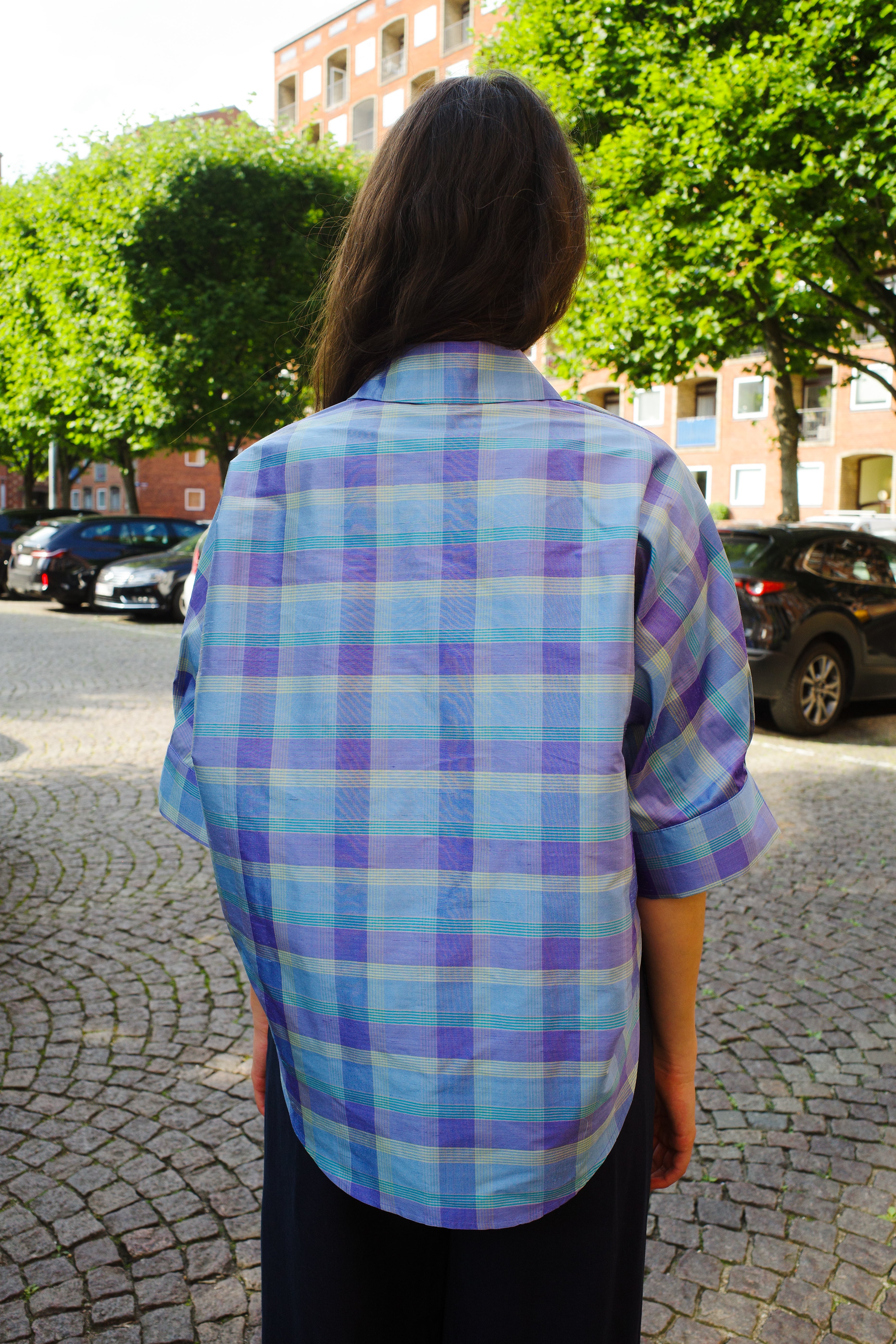 Lisbeth Blouse Blue checked silk