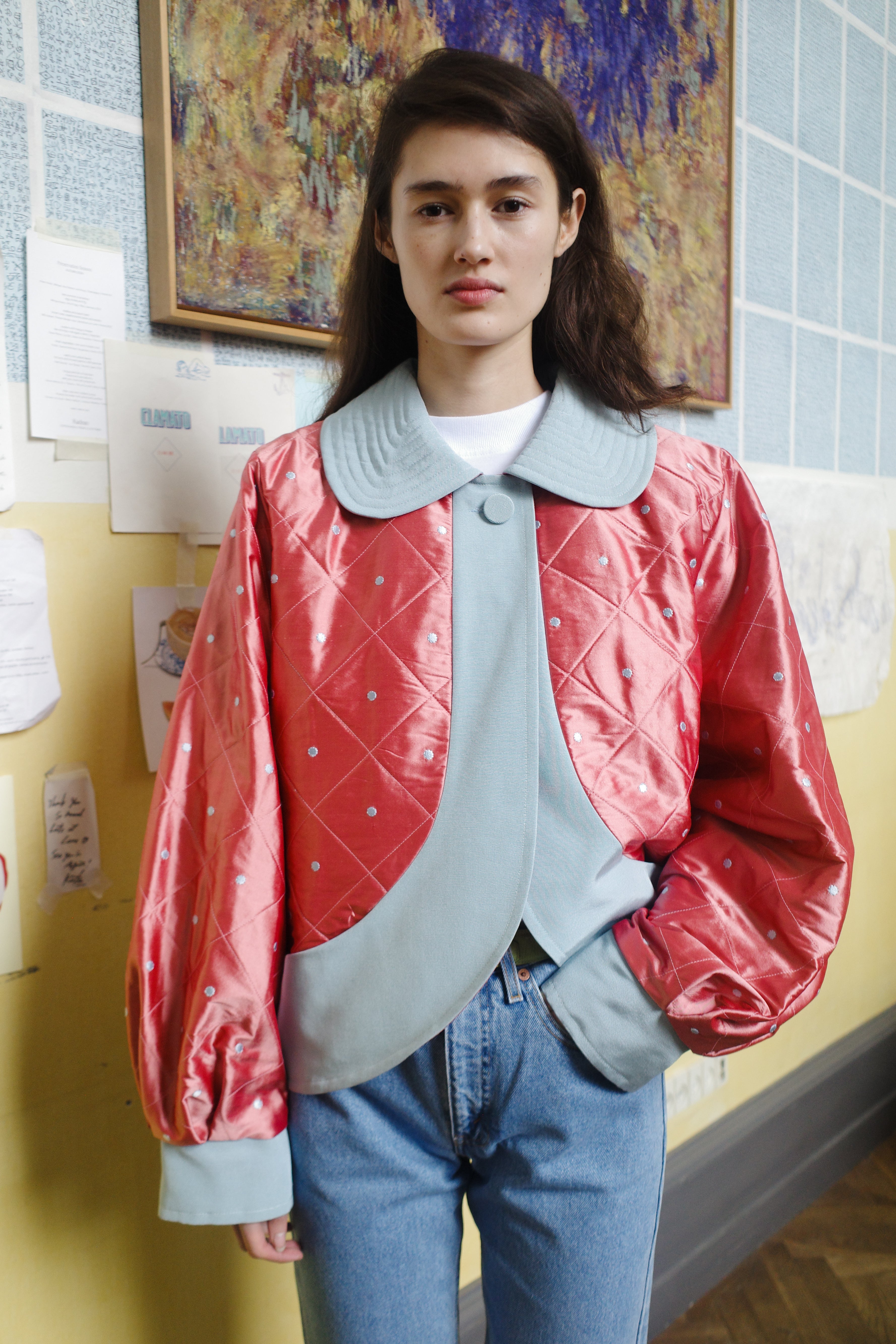 DAISY JACKET SILK PEACH BLUE DOTS