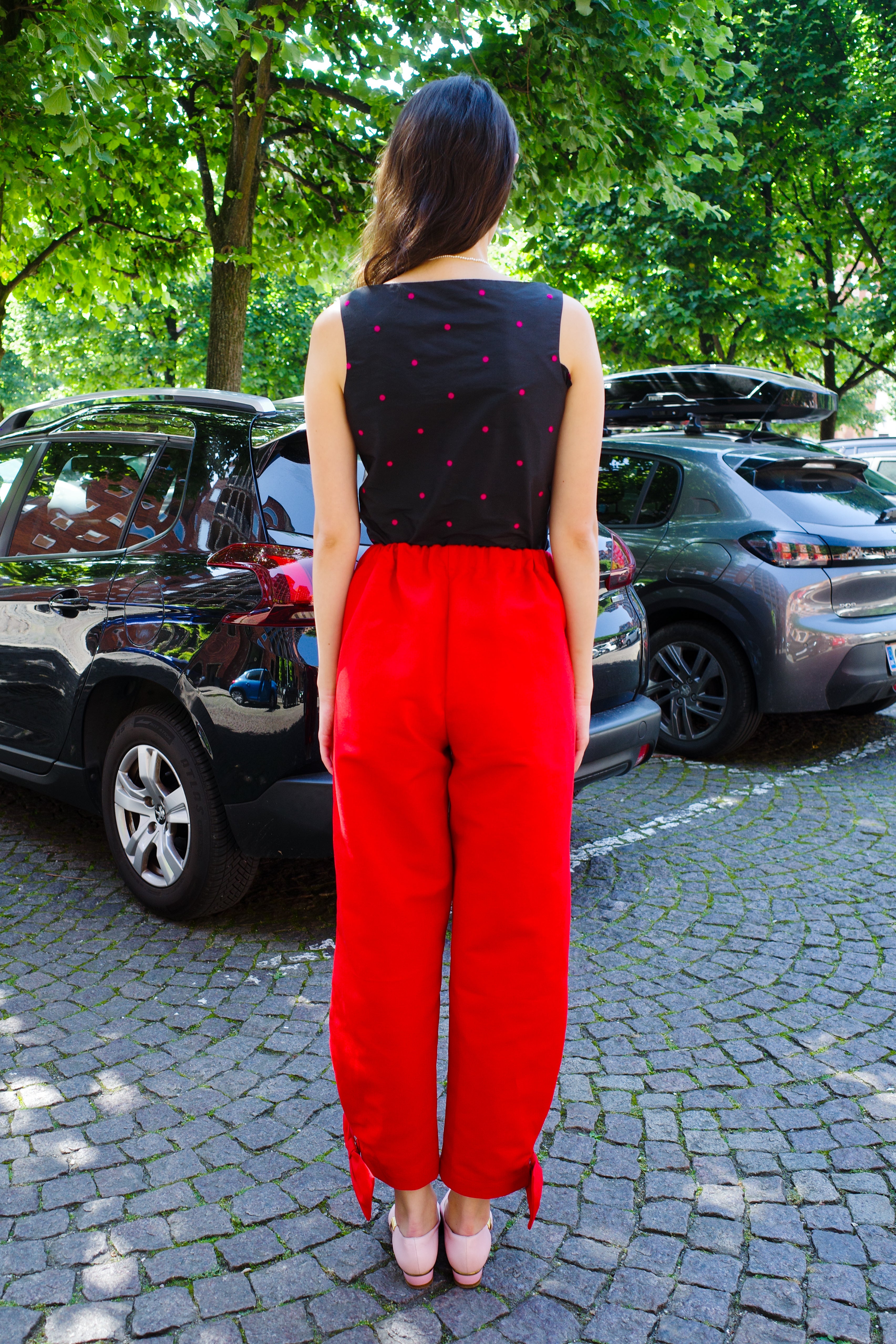 Coco Pants with Bows Red Linen