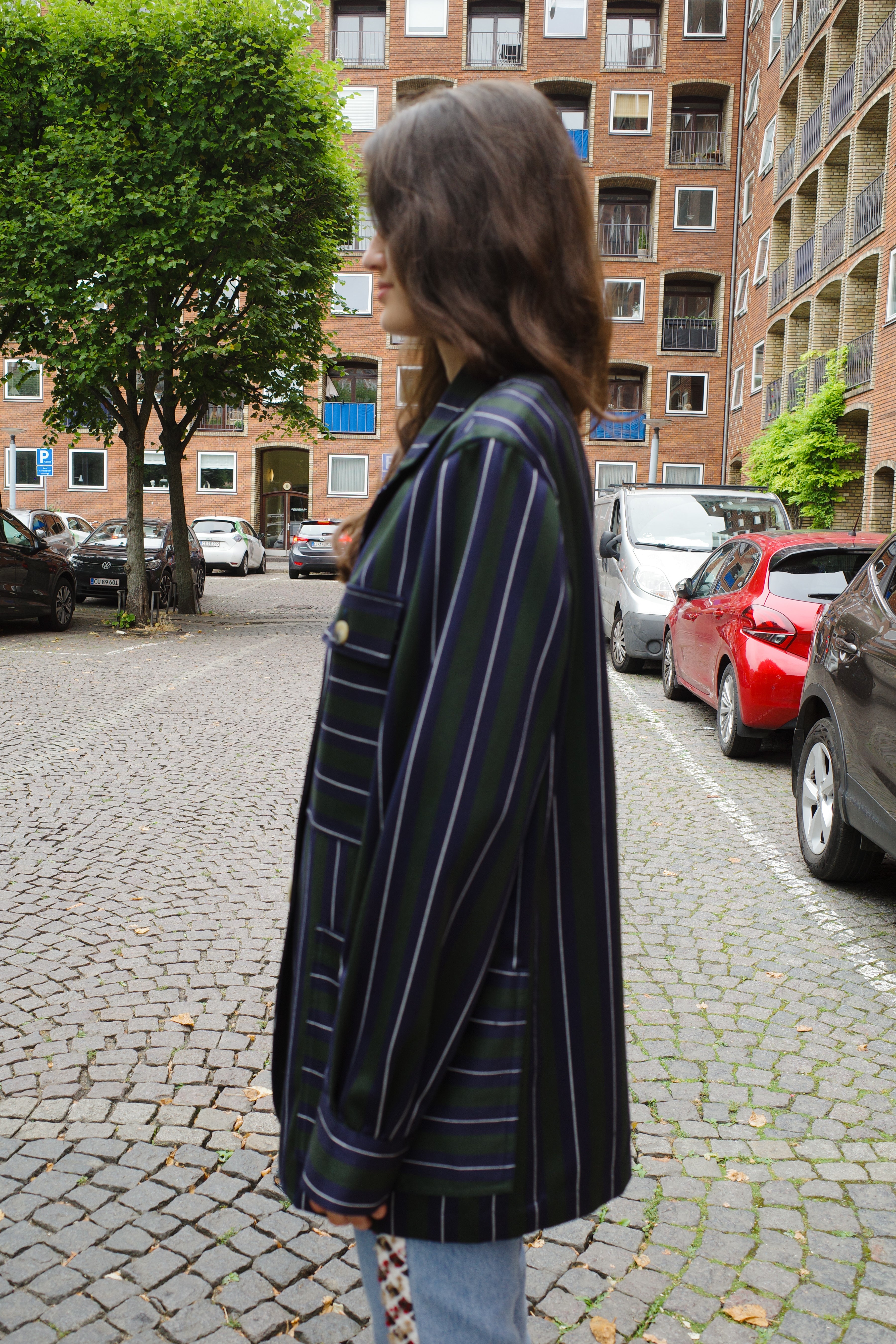 Frederik Jacket Moon Wool Mix Navy/Green/White Stripe