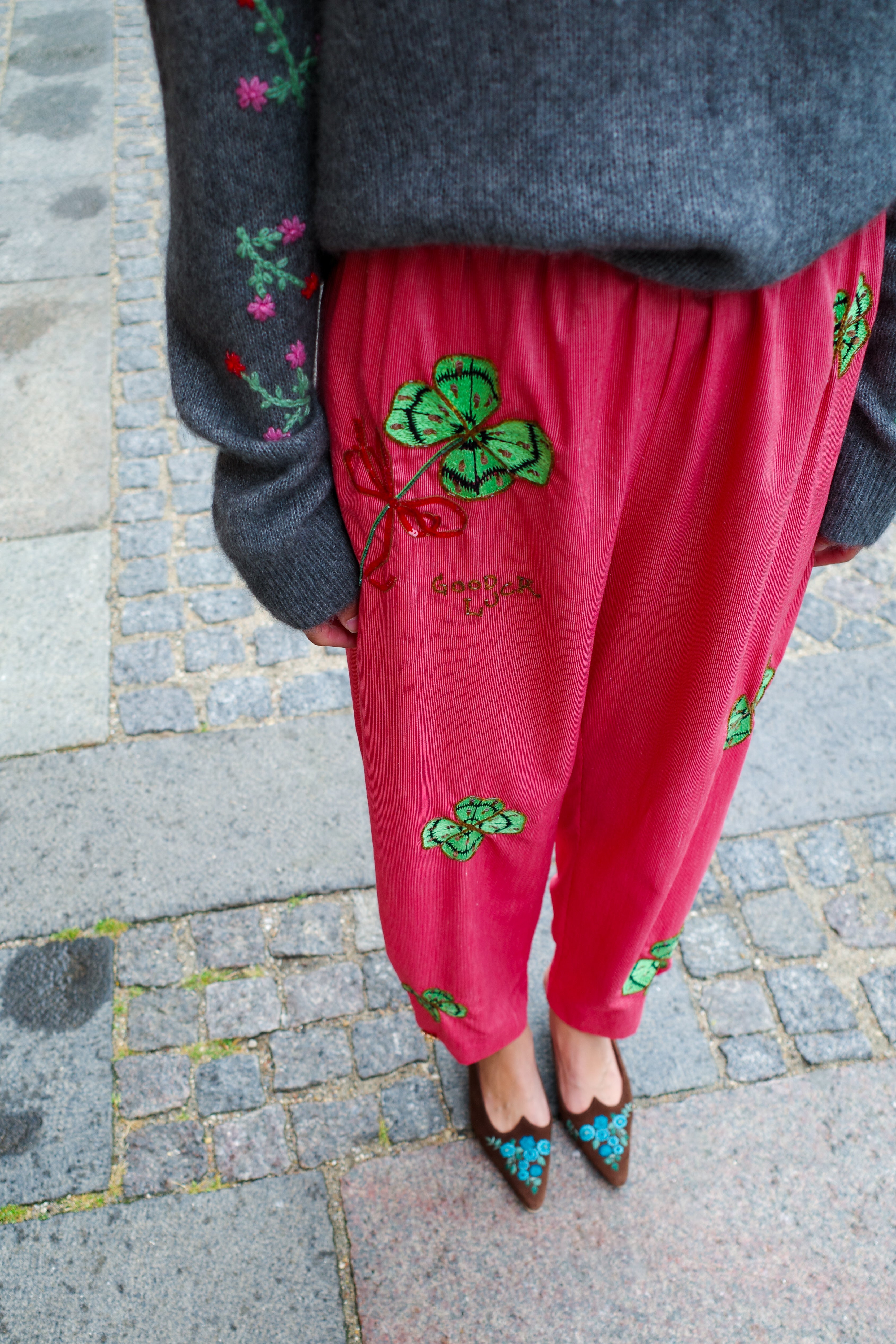 Coco Pants - Red White Stripe with Clovers