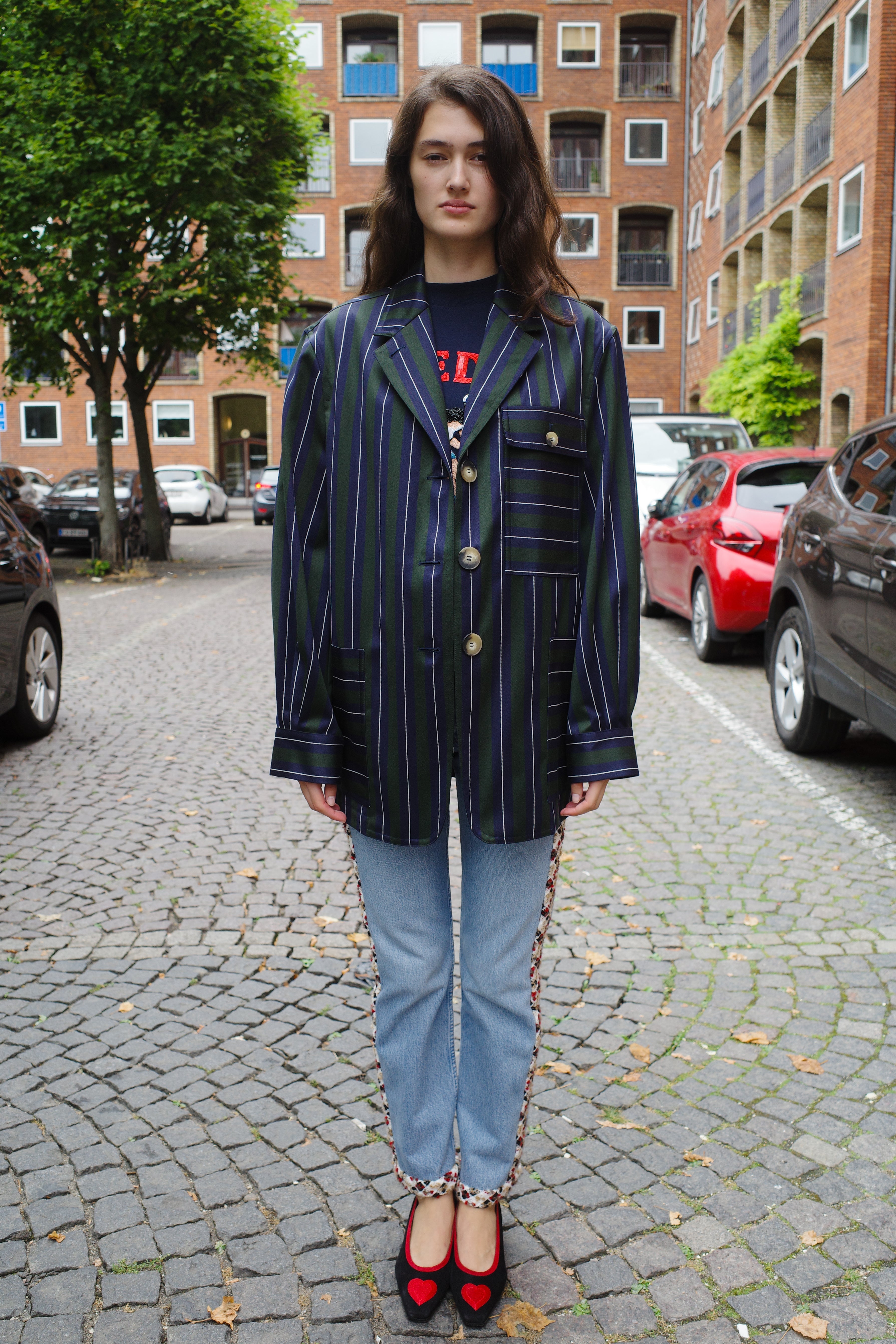 Frederik Jacket Moon Wool Mix Navy/Green/White Stripe