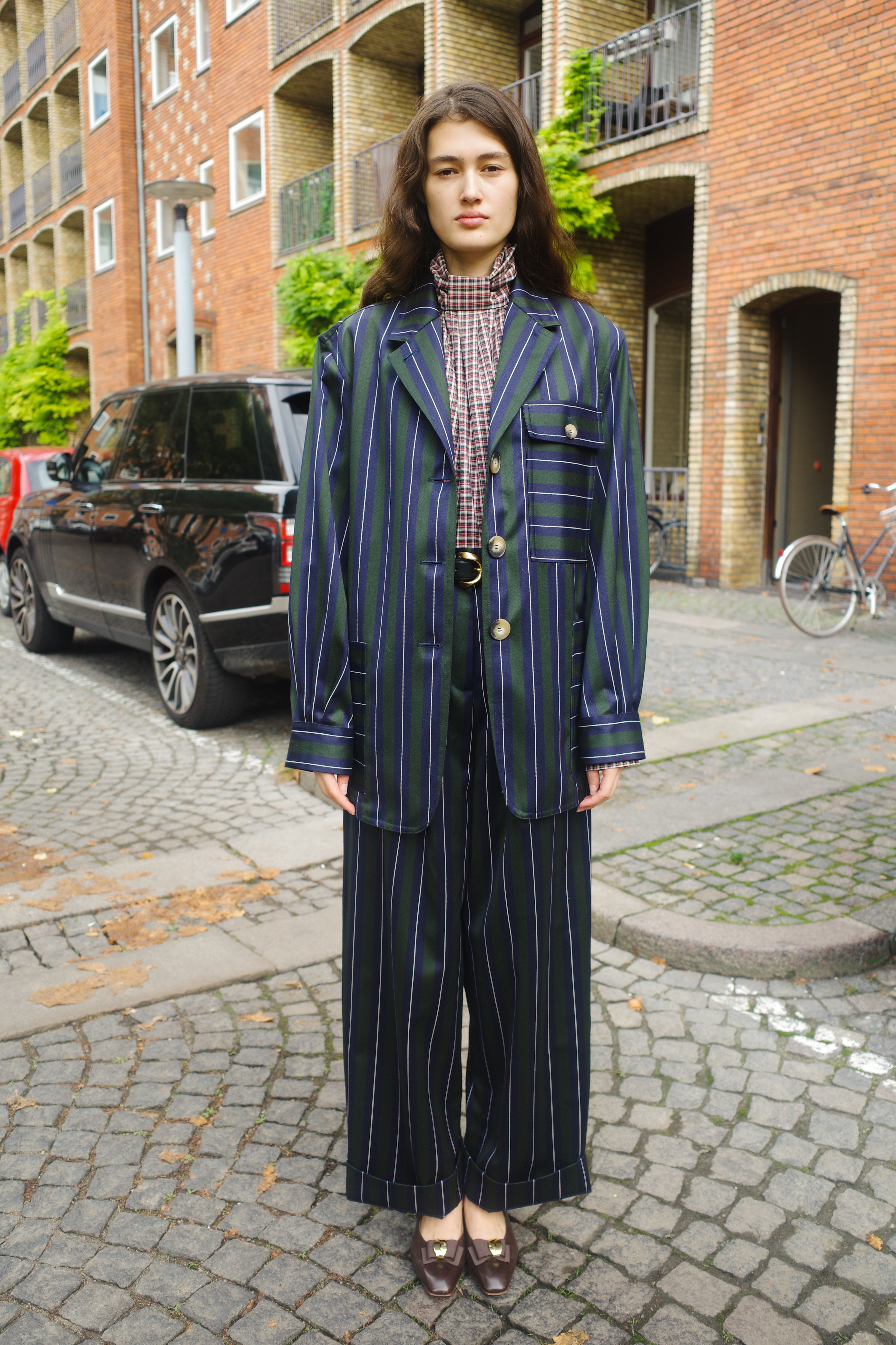 Frederik Jacket Moon Wool Mix Navy/Green/White Stripe