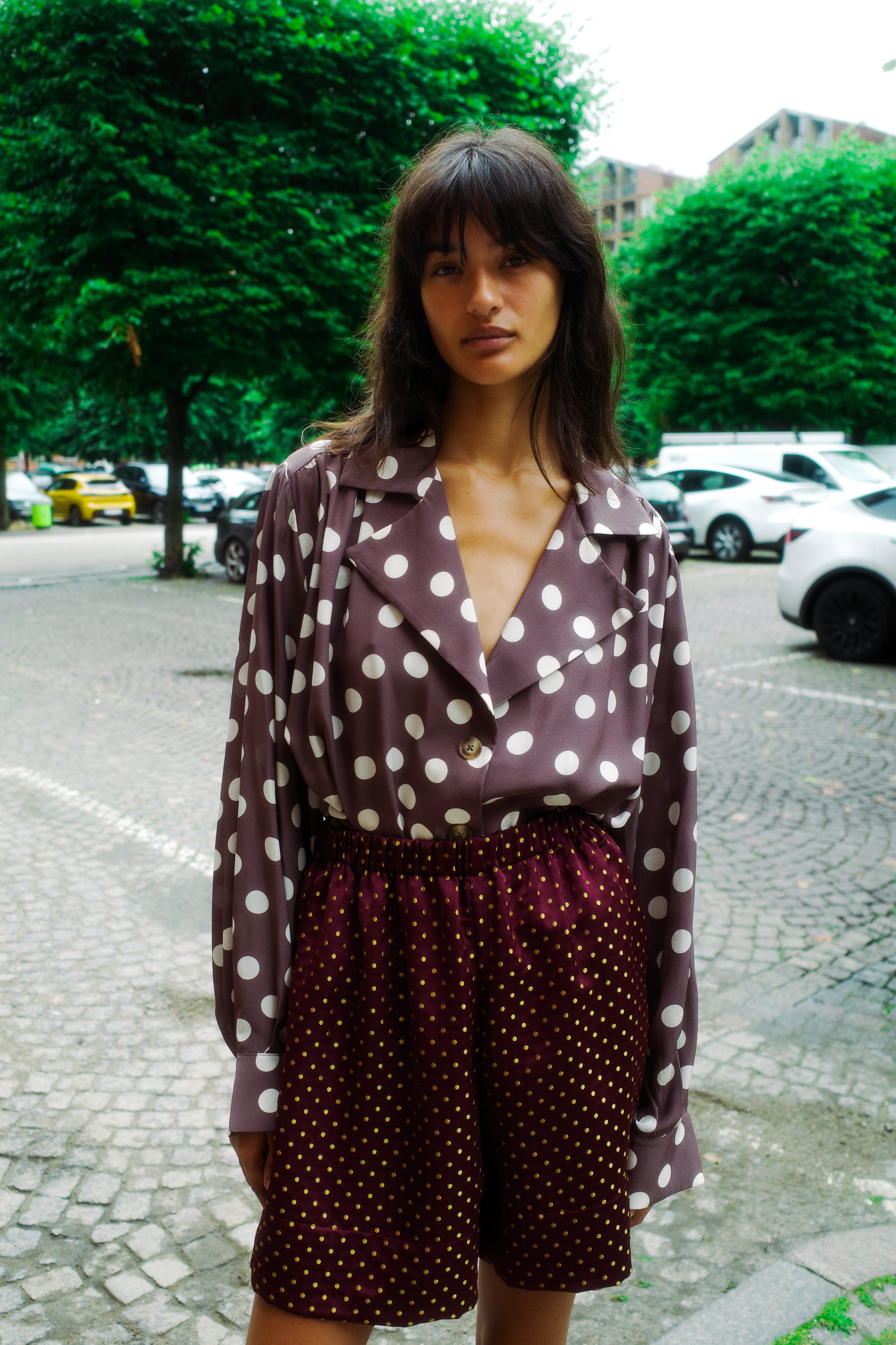 Bonsai Shirt - Brown w. Cream dots