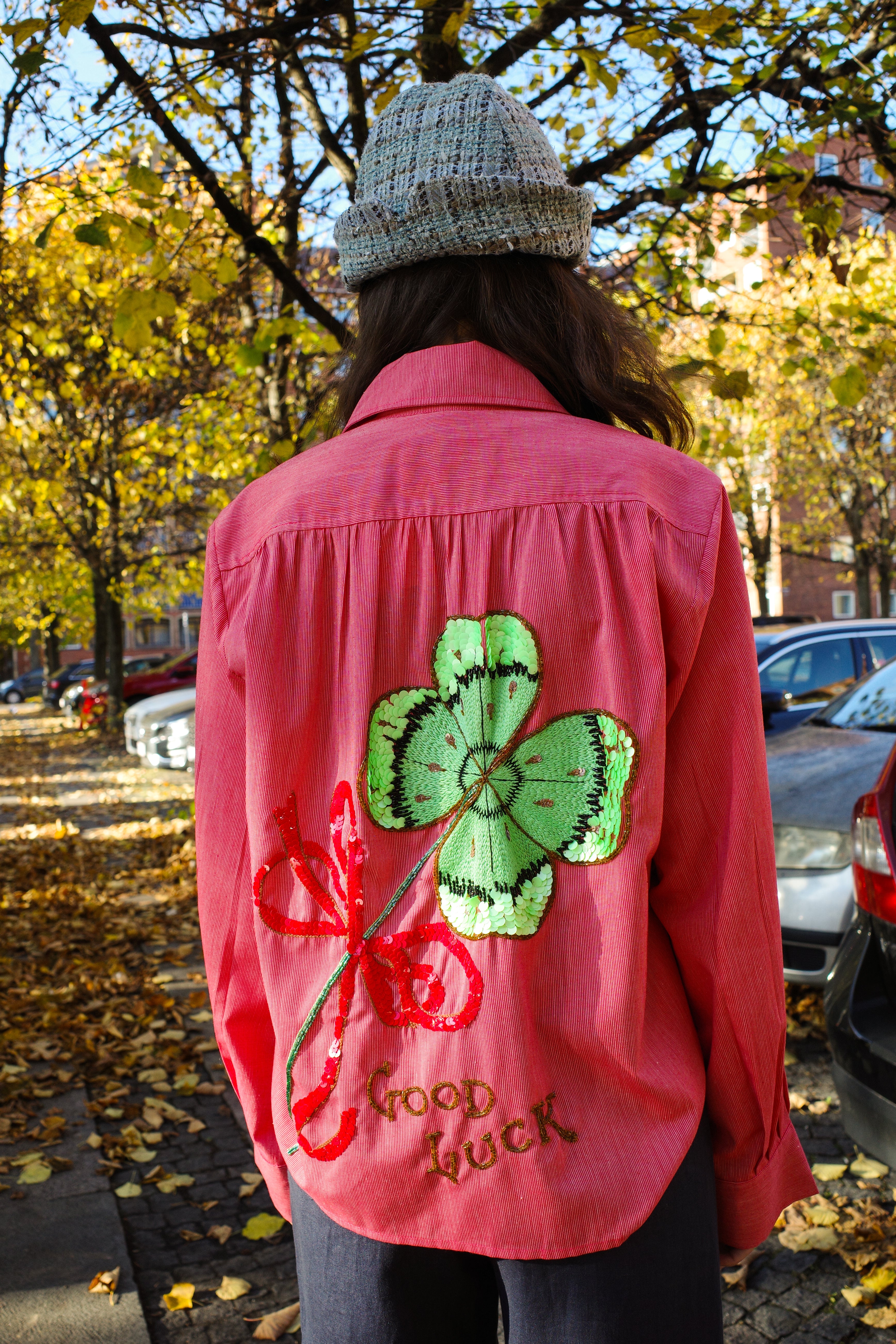Bonsai Shirt - Red White Stripe with Clovers