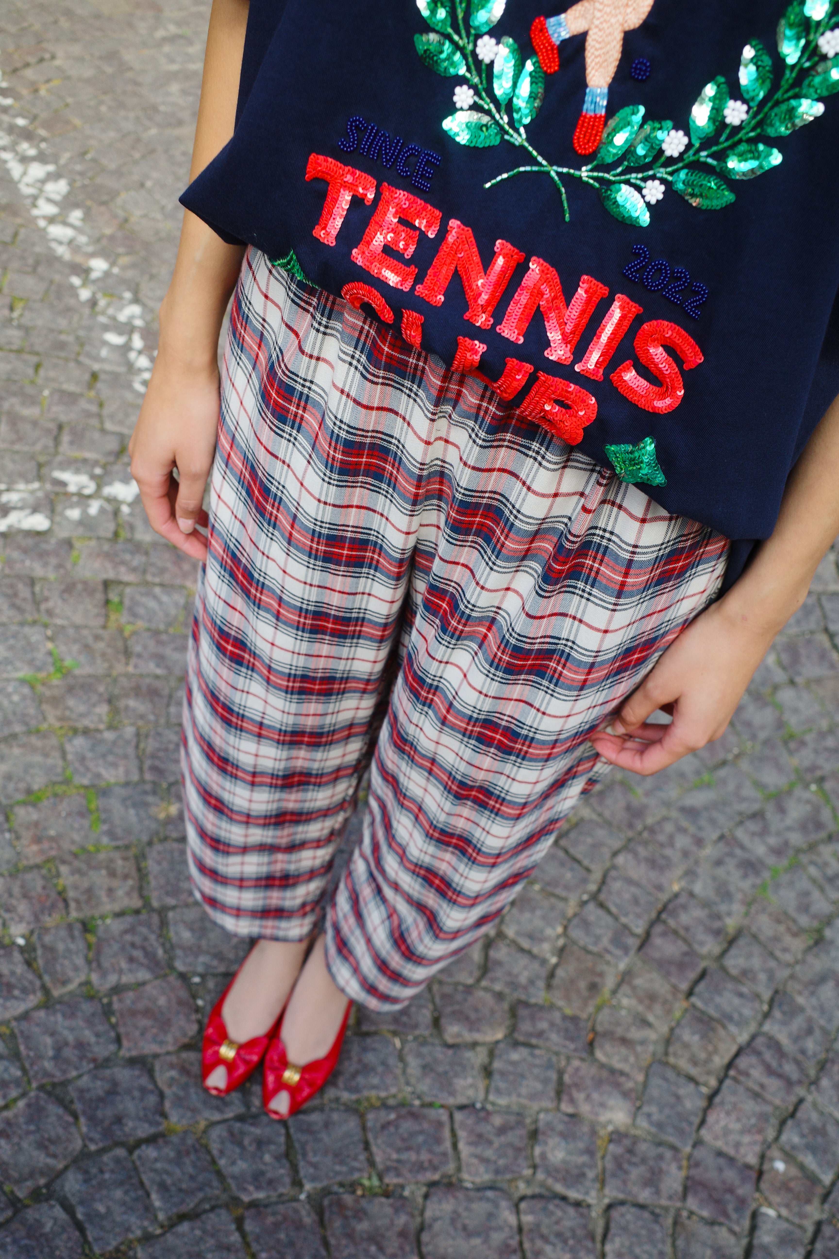 Coco Pants w. Bows Cotton Red/White/Blue/ Check