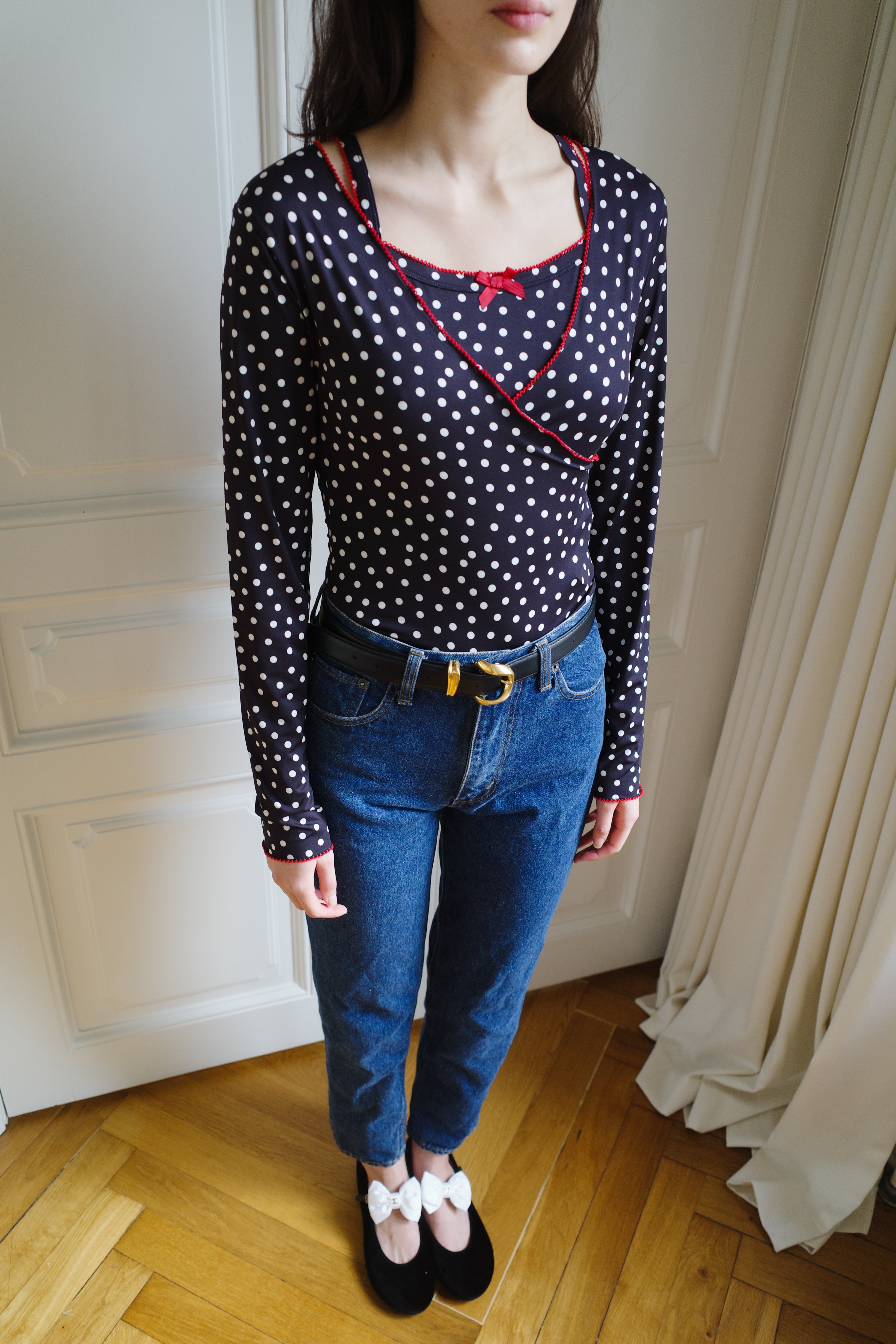 Wrap Top Jersey Black Dots