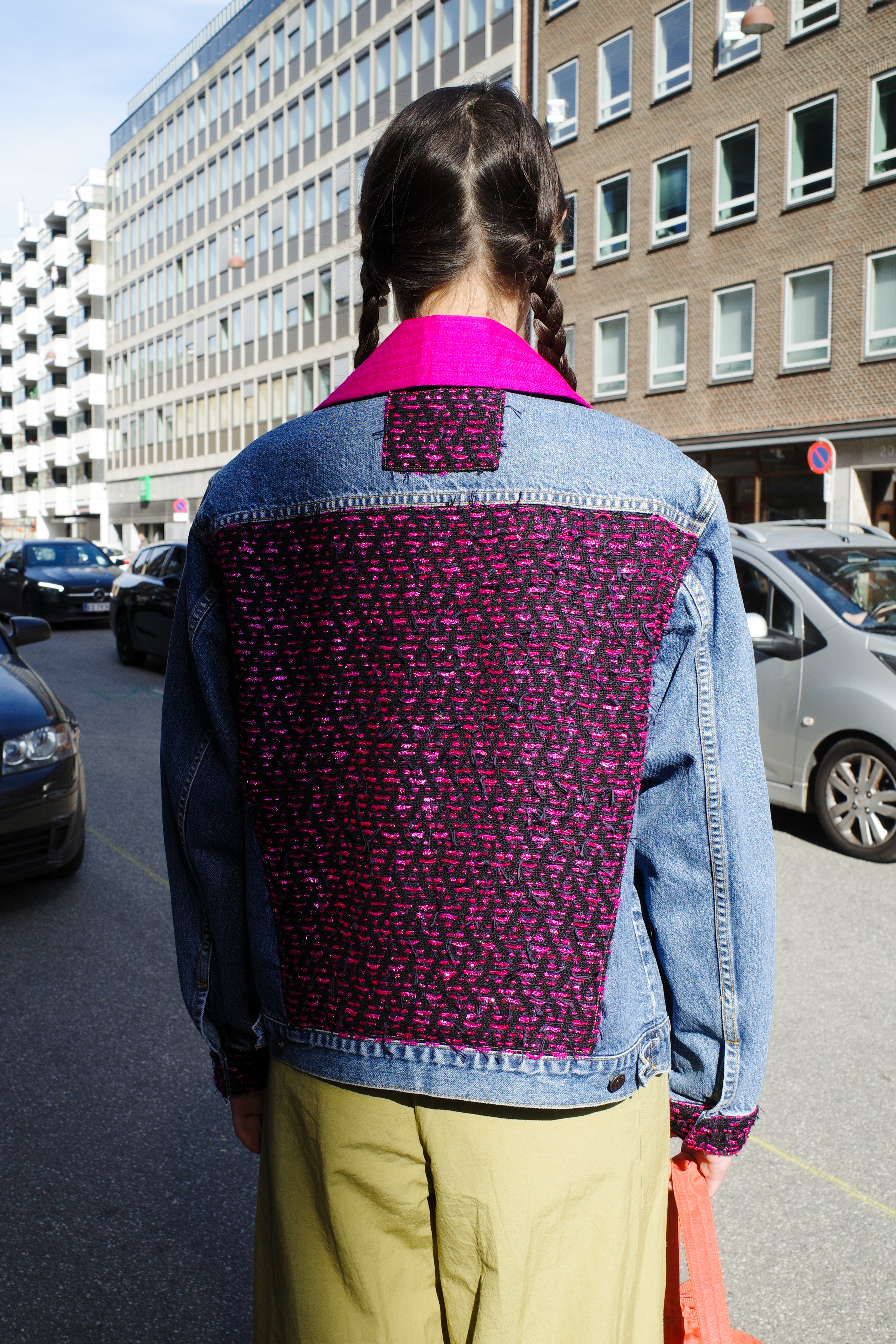 Upcycled Denim Jacket with deadstock Chanel fabric