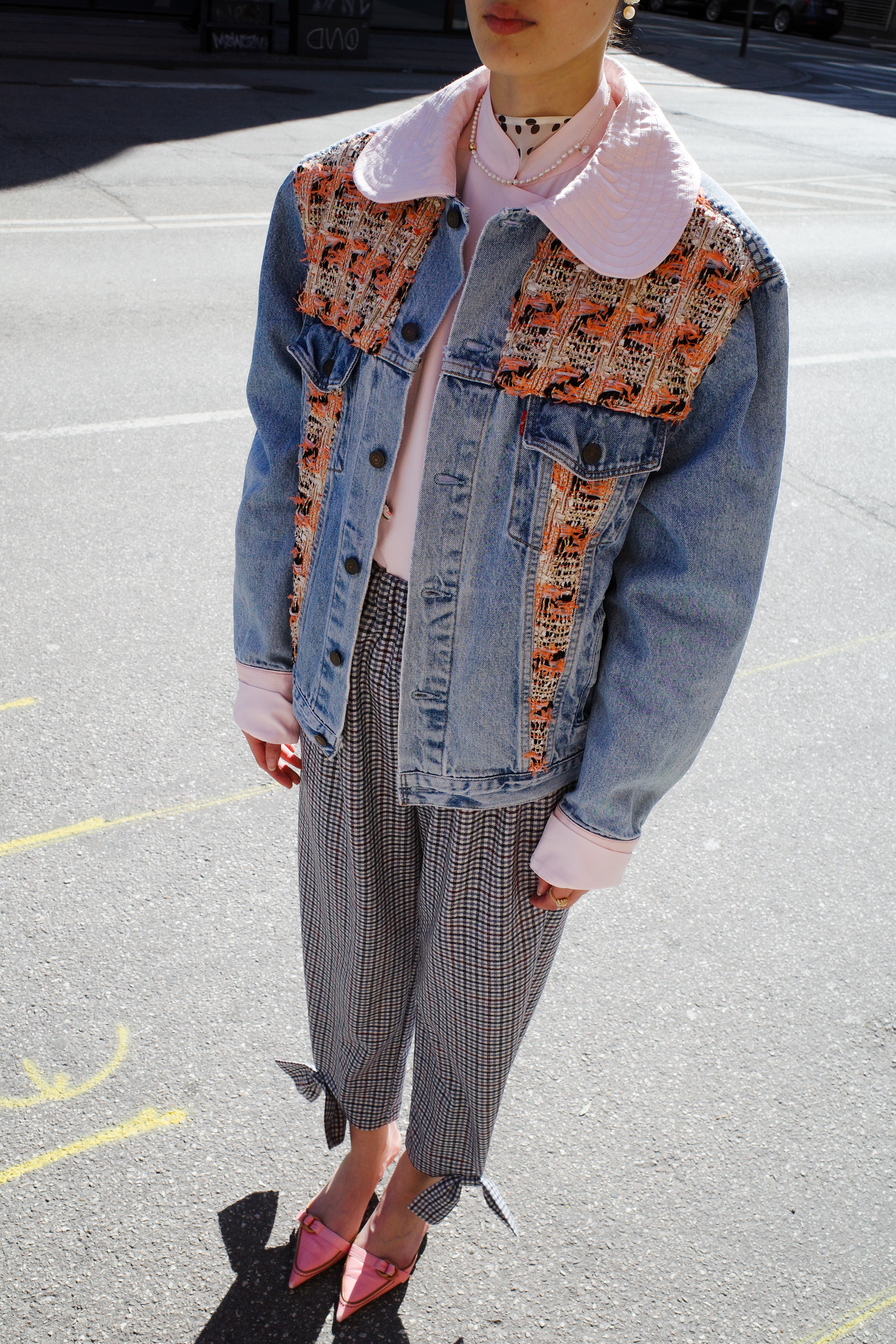Upcycled Denim Jacket with deadstock Chanel fabric