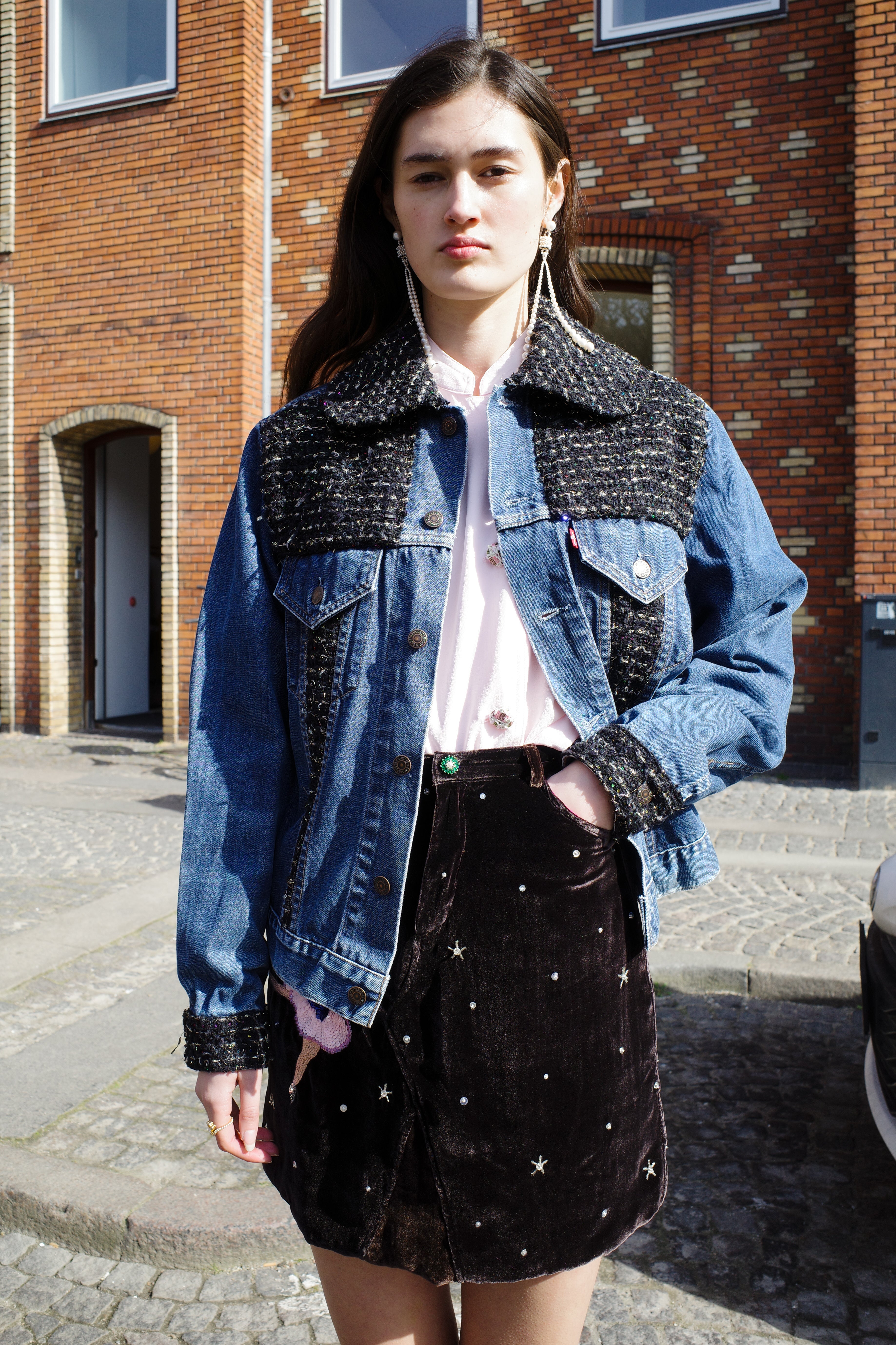 Upcycled Denim Jacket with deadstock Chanel fabric