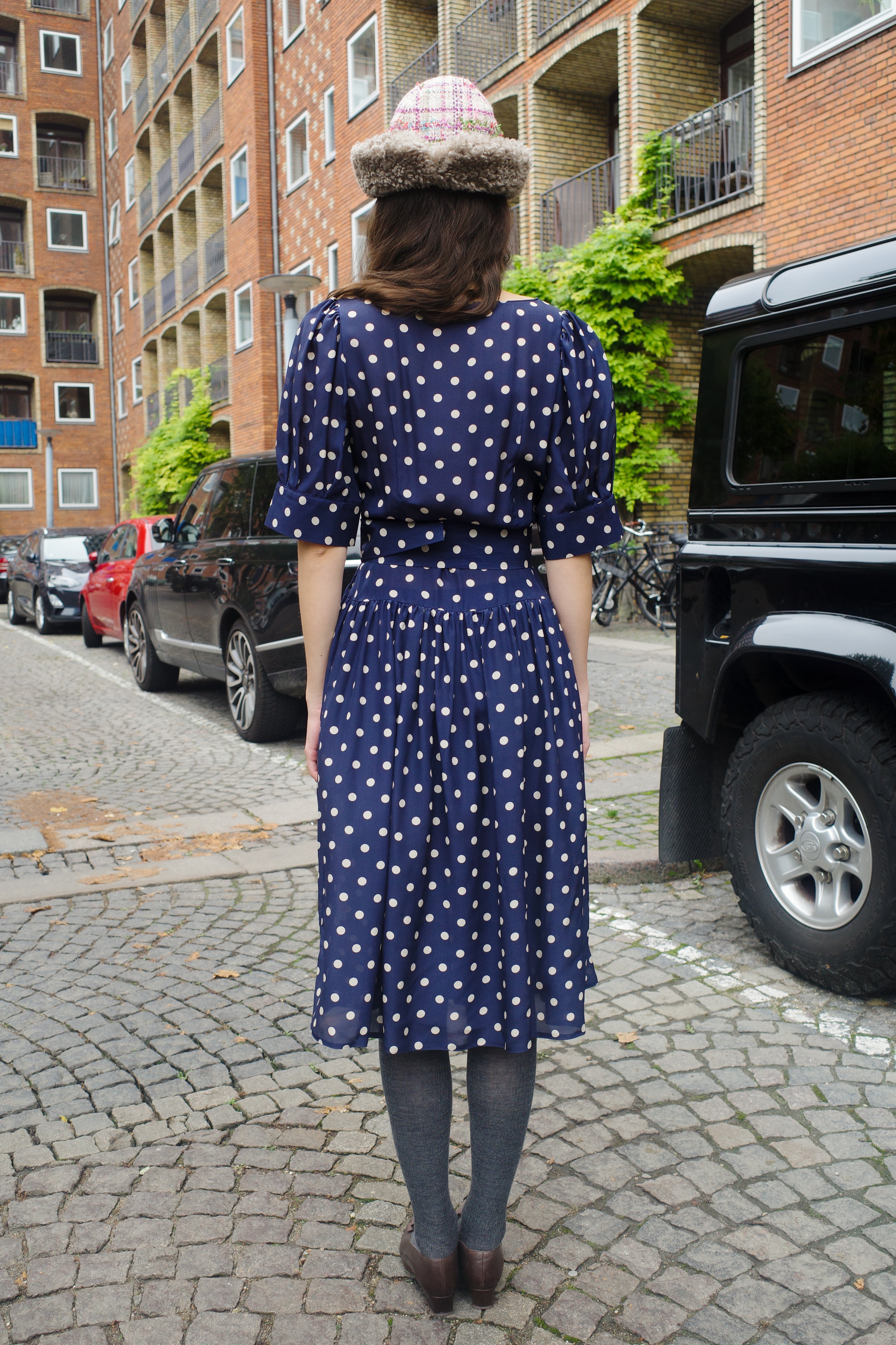 Bjorg Dress Silk Navy - White Dots