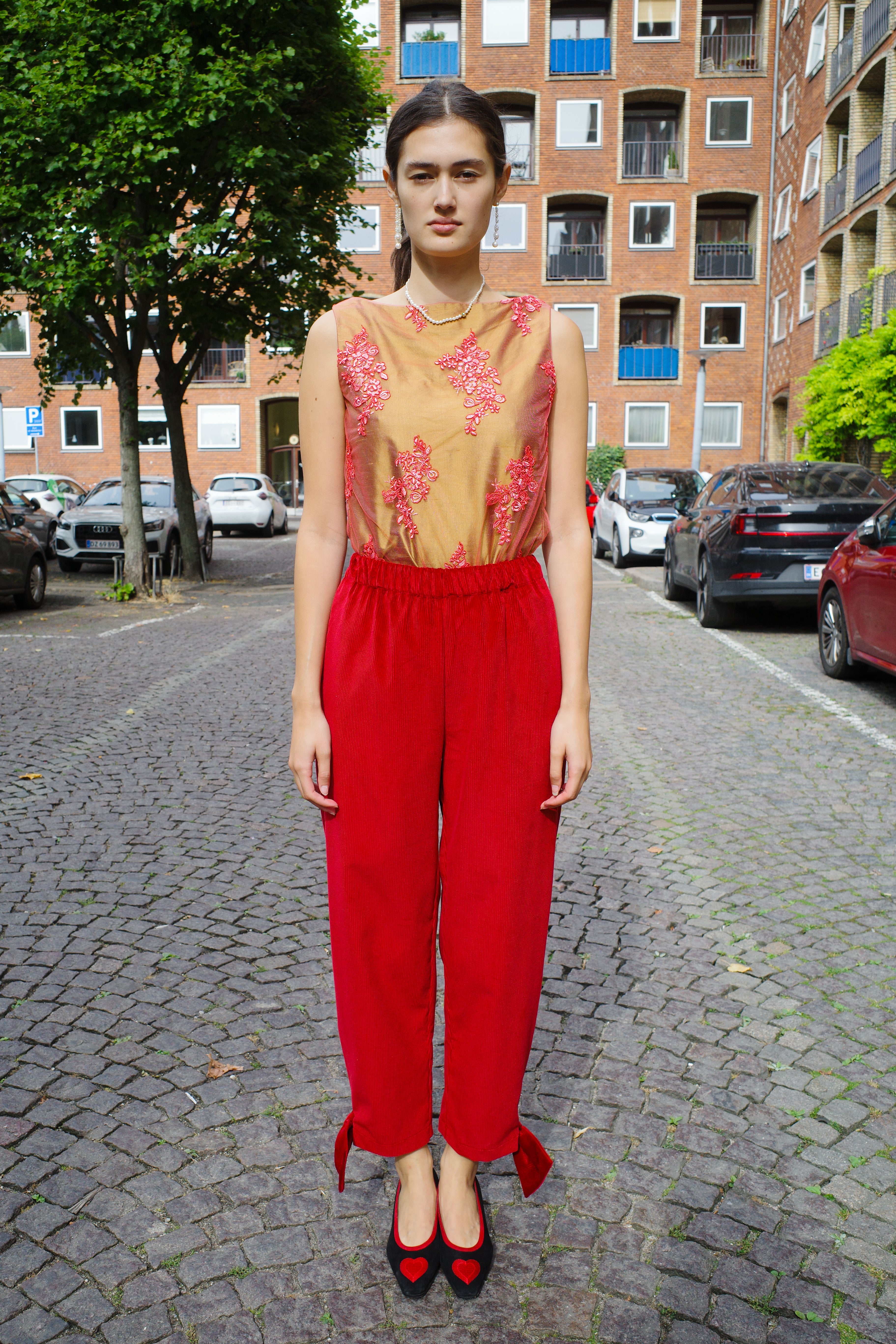 Coco Pants w. Bows Corduroy Red