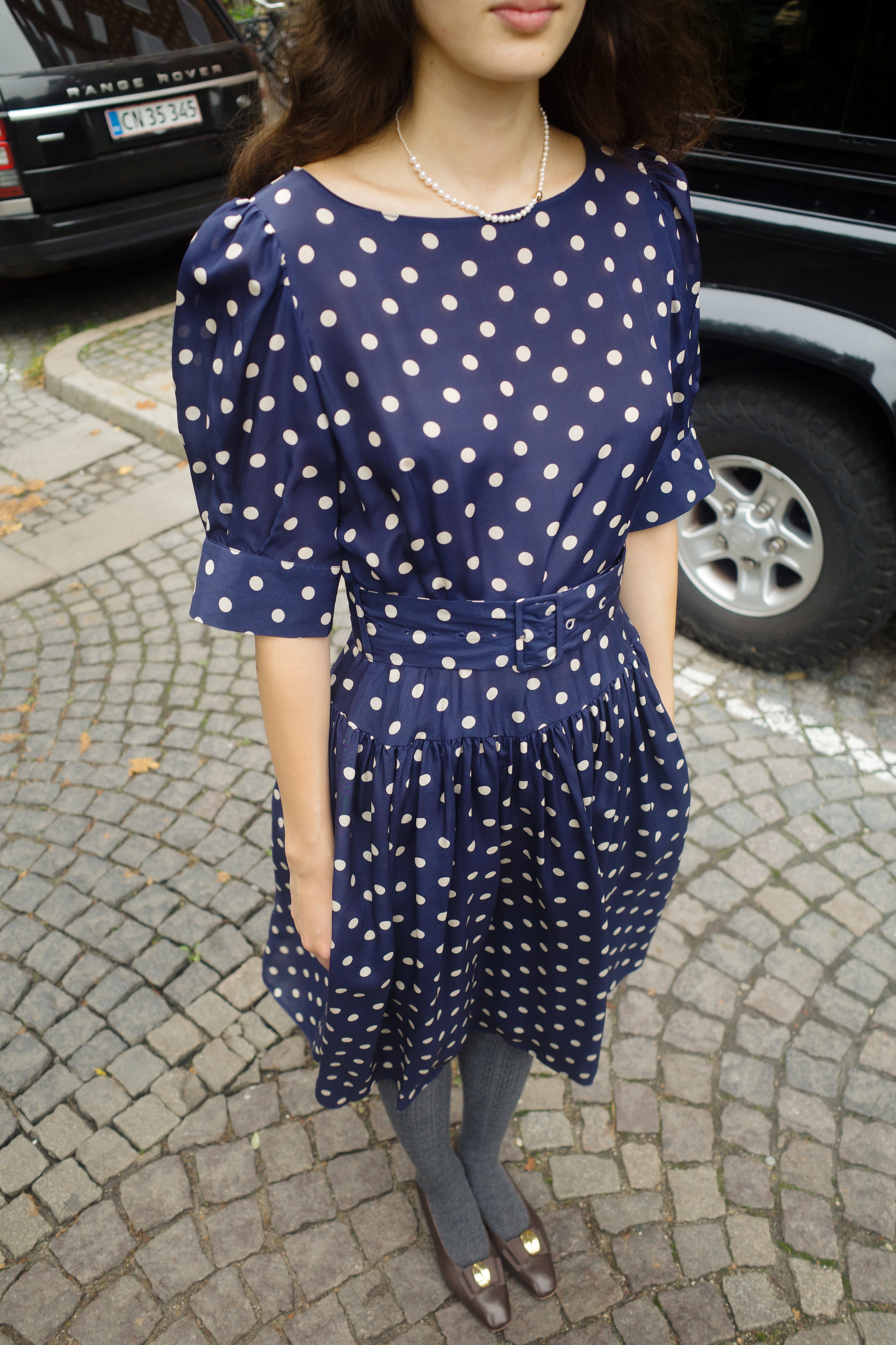 Bjorg Dress Silk Navy - White Dots