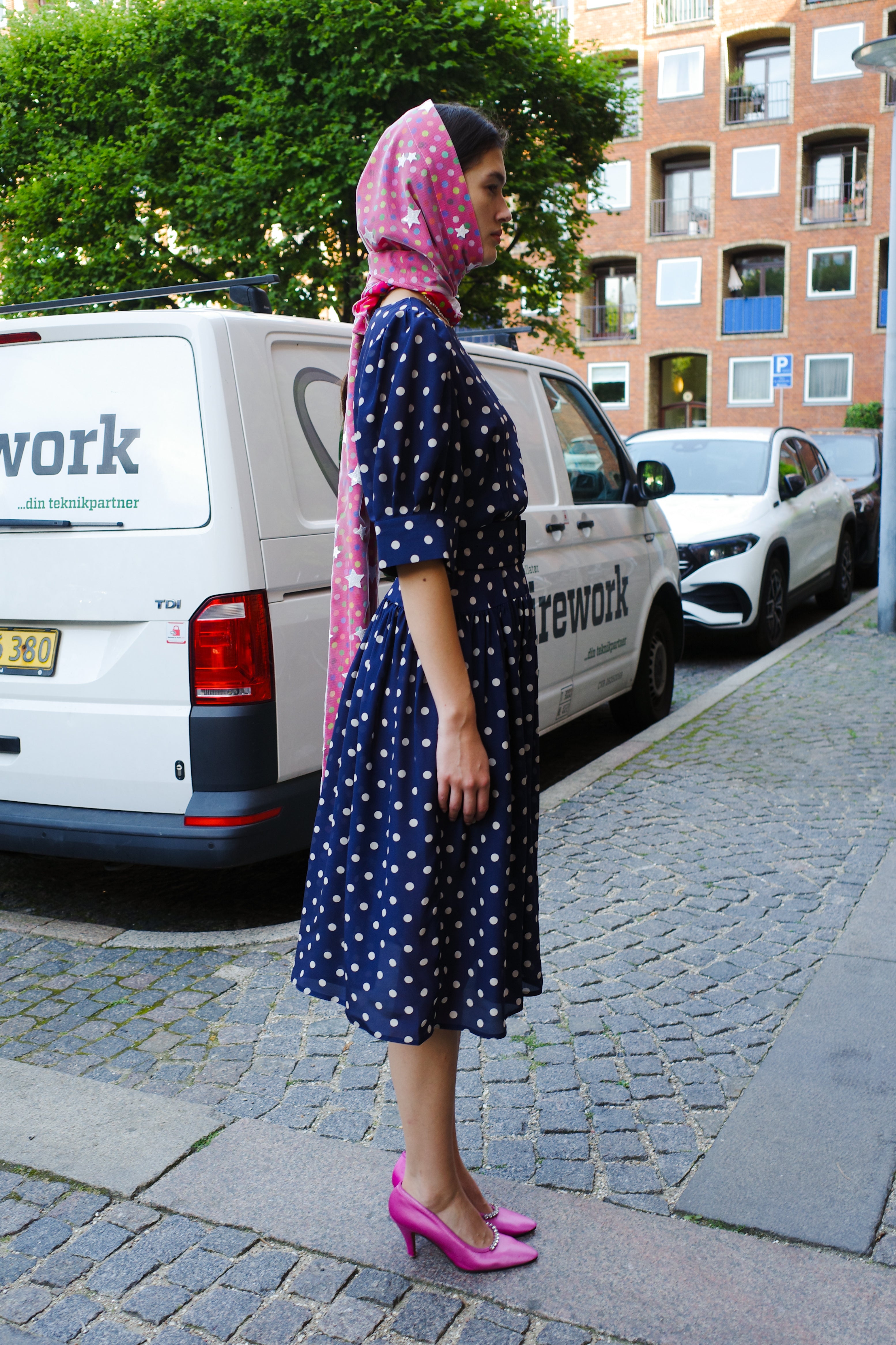 Bjorg Dress Silk Navy - White Dots