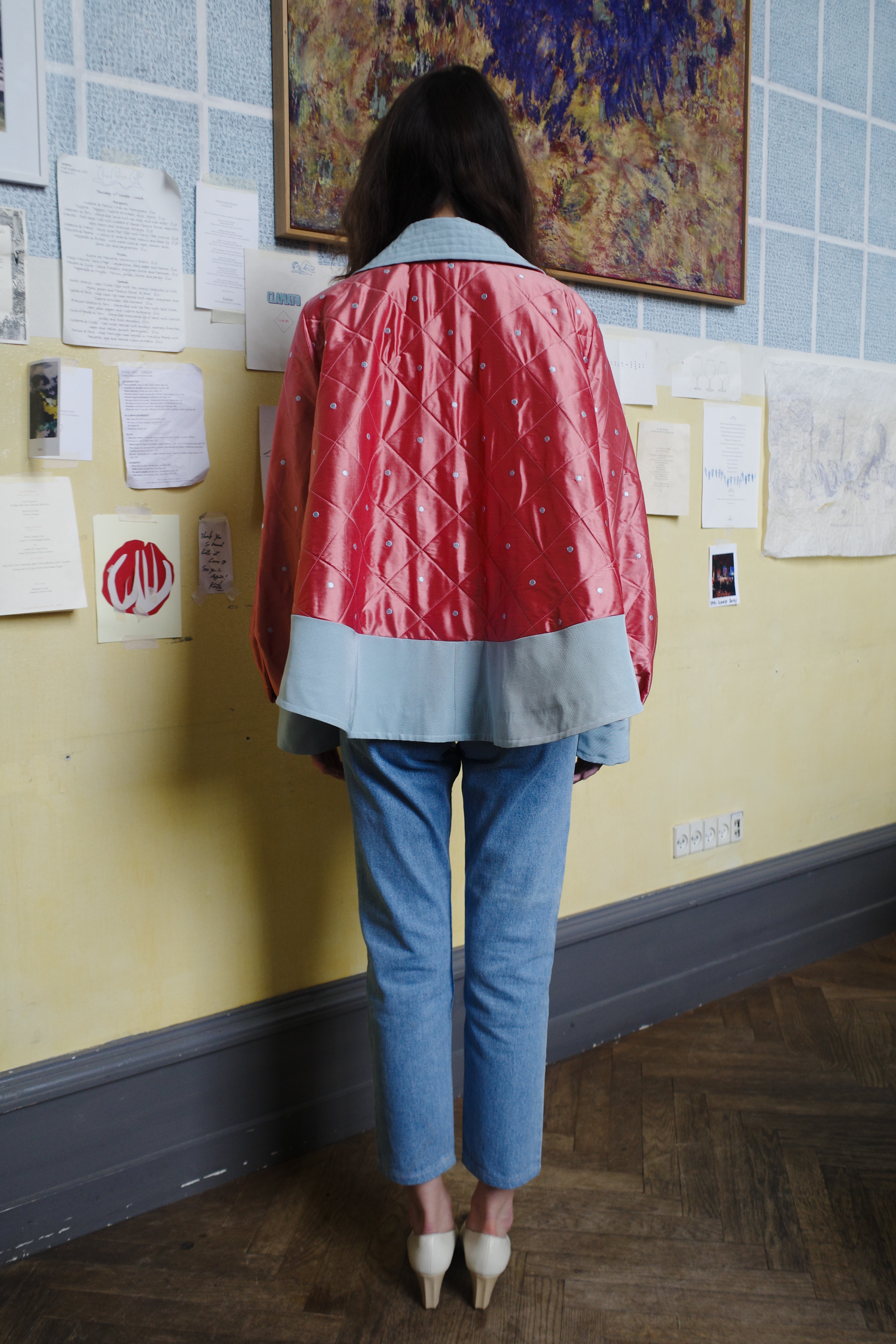 DAISY JACKET SILK PEACH BLUE DOTS