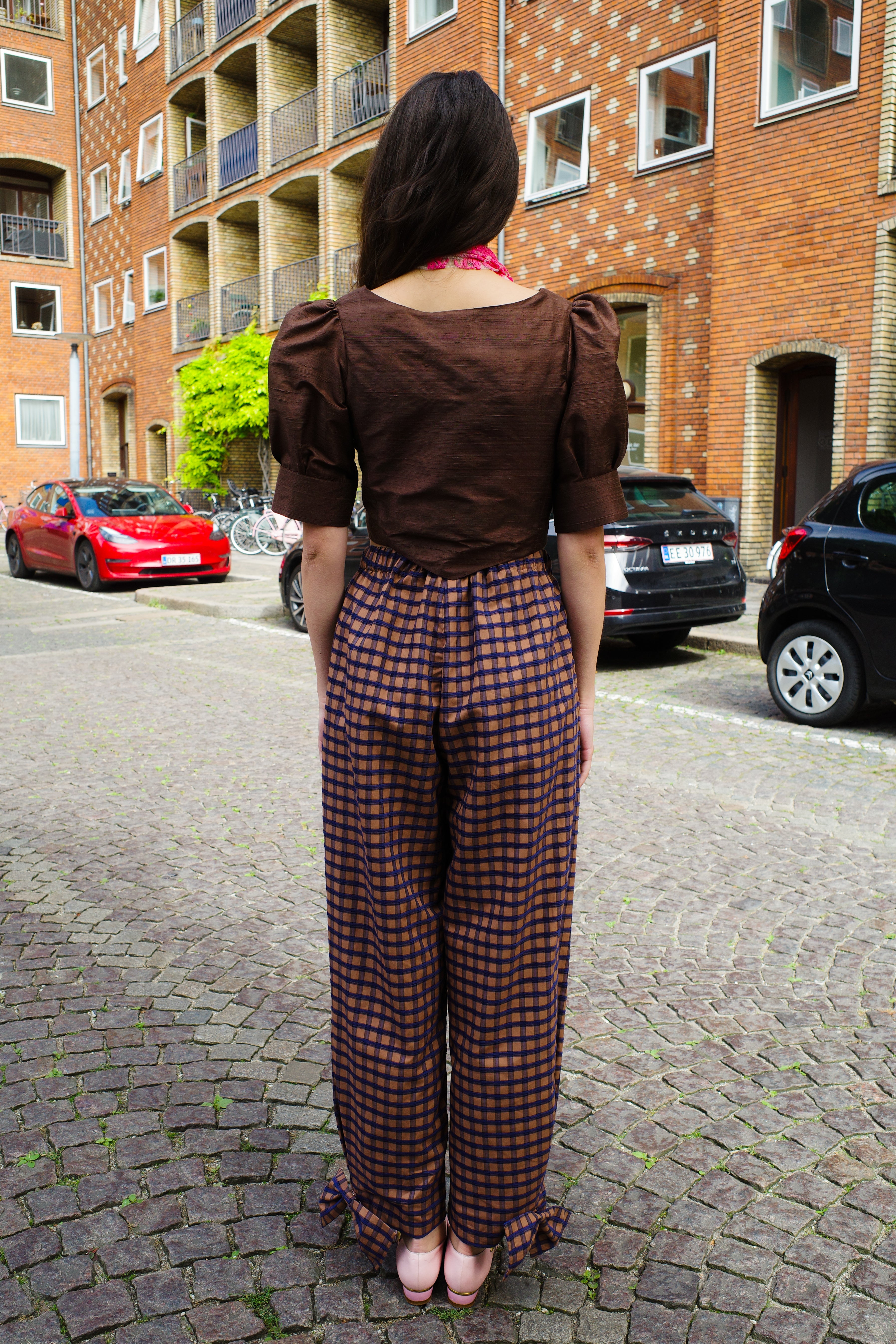 Coco Pants w. Bows Cotton Brown/Blue Check